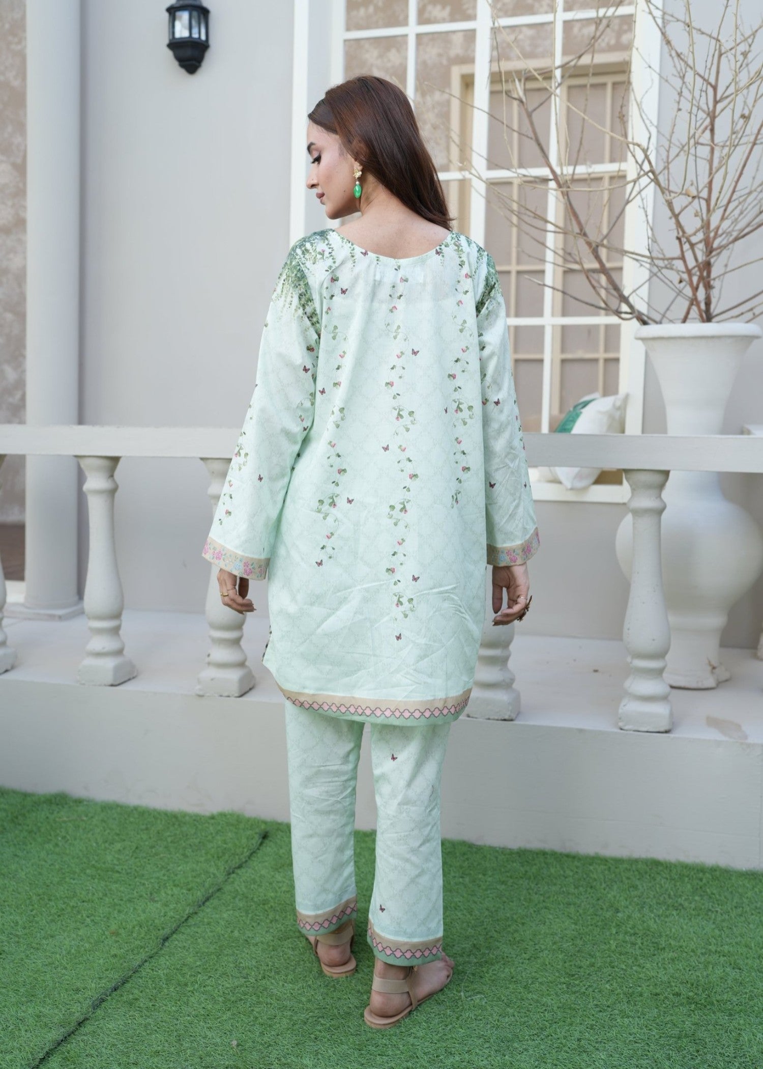 cotton Short Frock in Pastel green