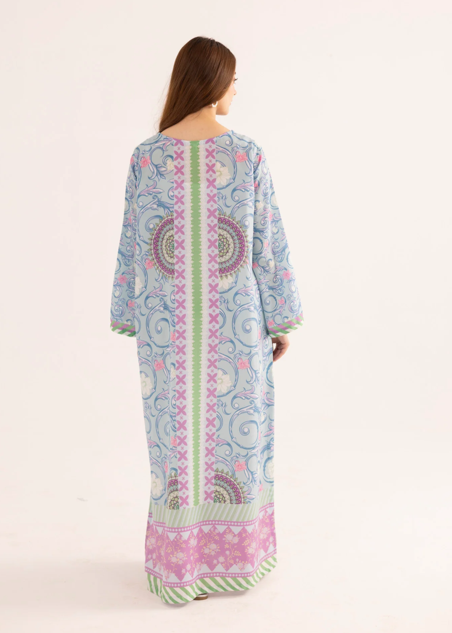 silk finish lawn Kaftan in Ice blue