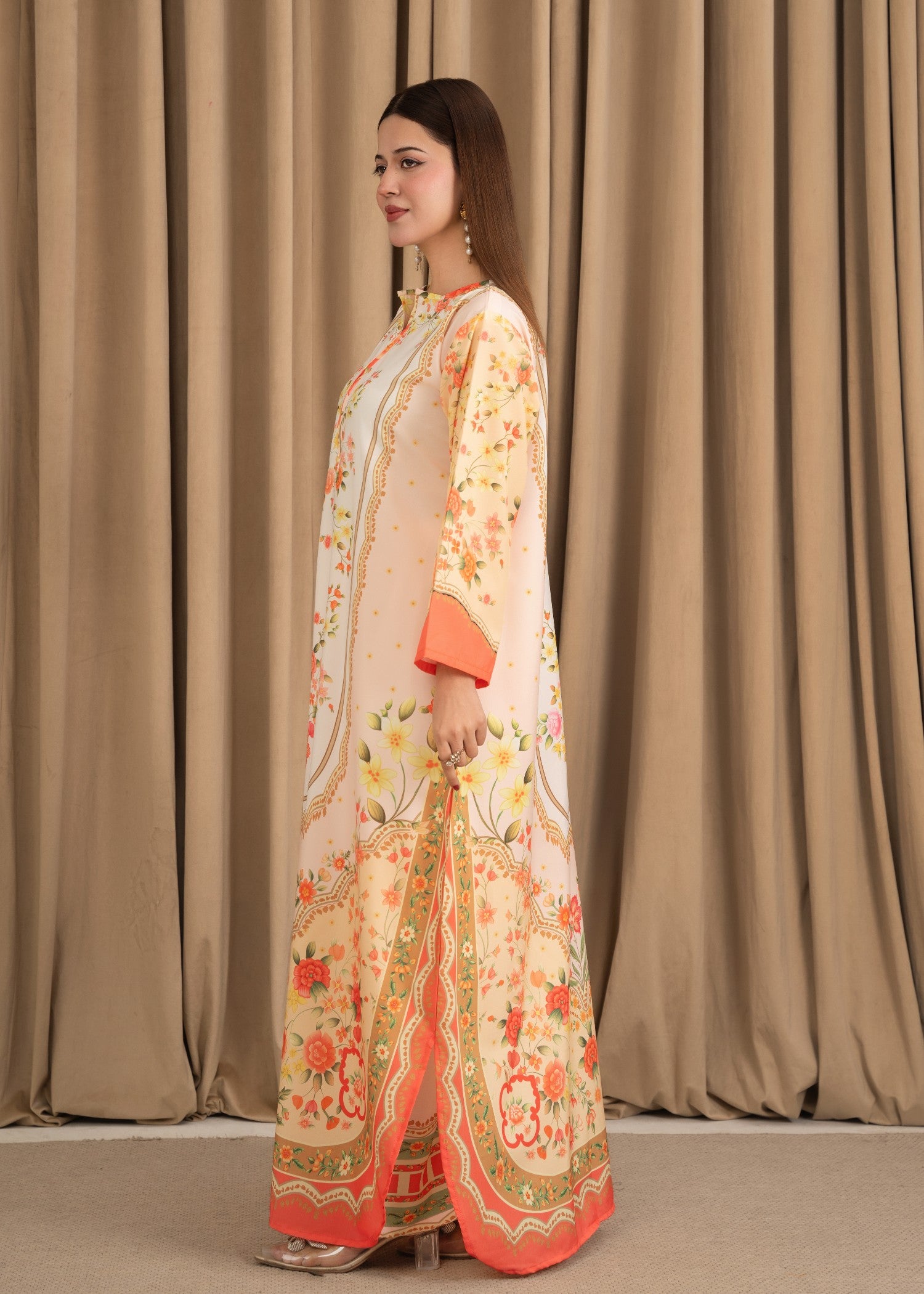 silk crepe Kurta Set in Orange