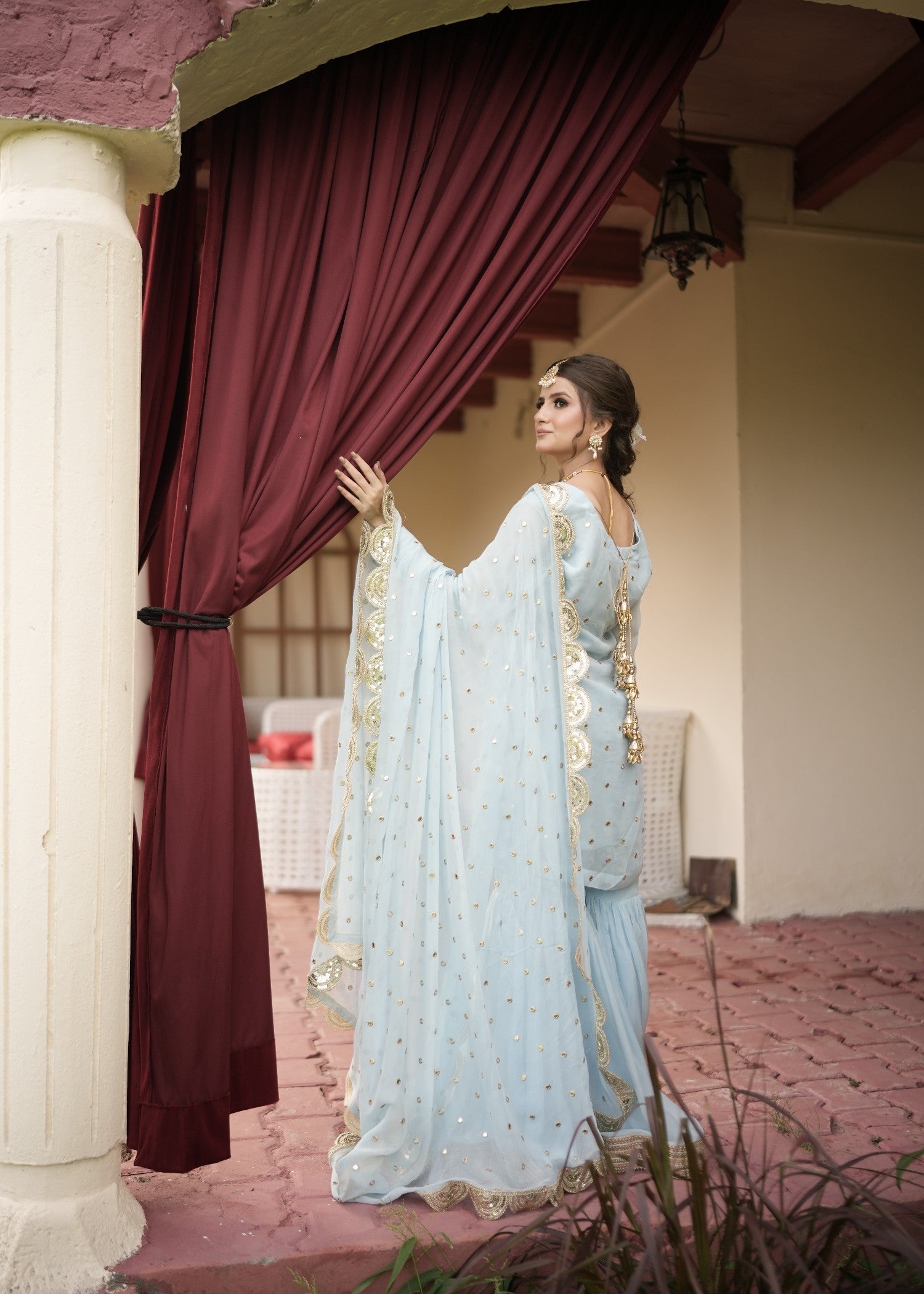chiffon Gharara in Powder blue