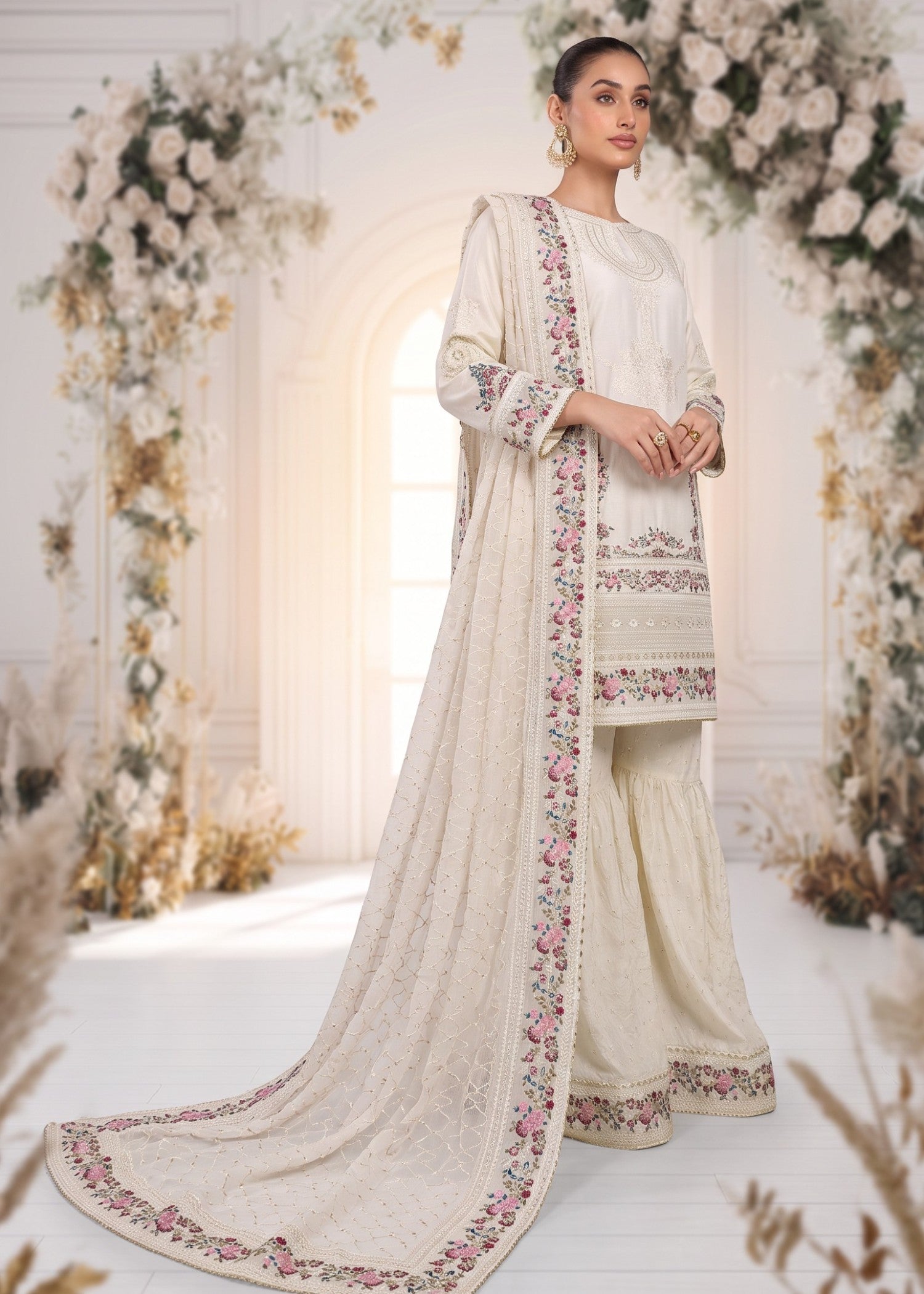 viscose Gharara in Off-white