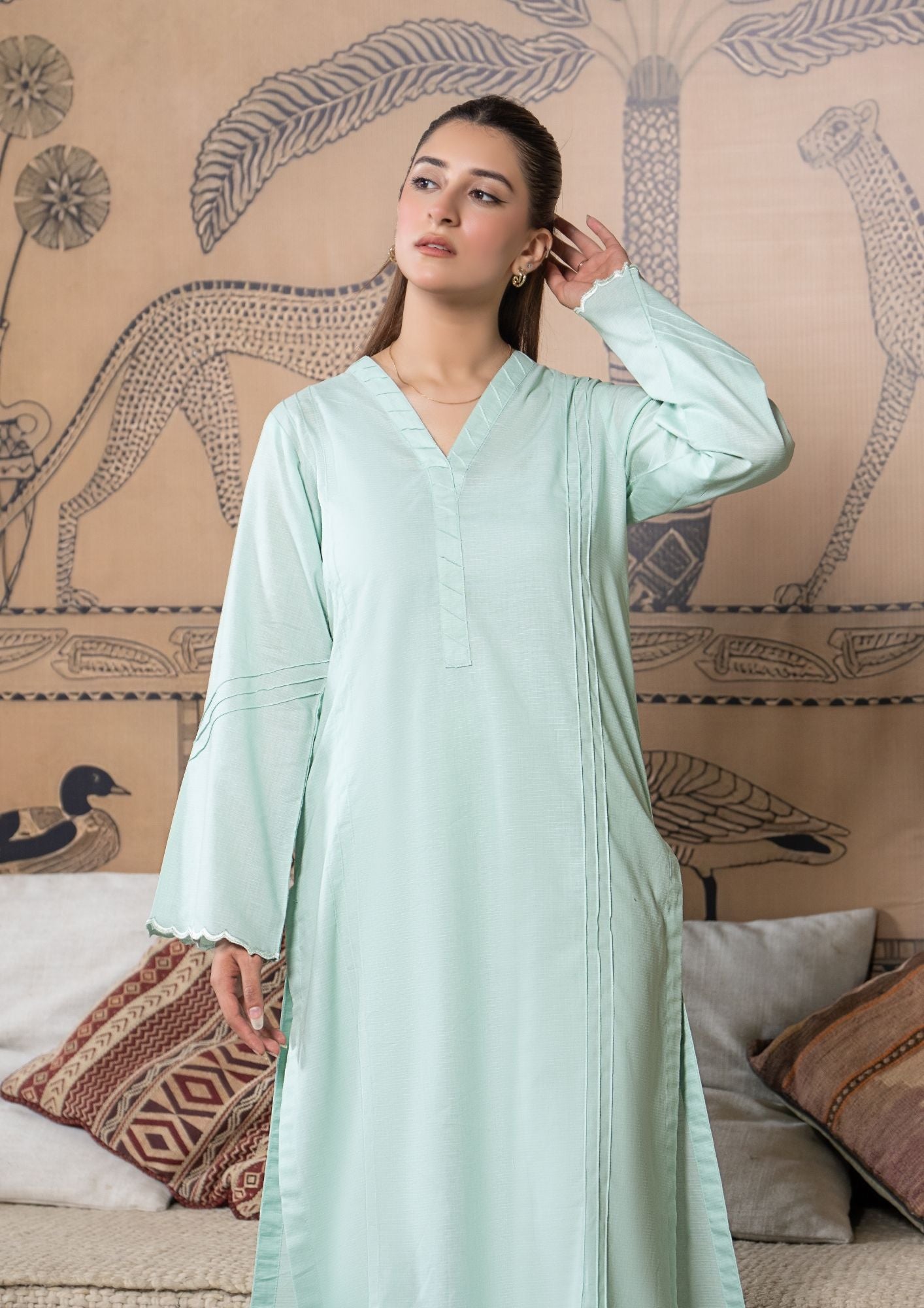 lawn cotton Co Ord Sets in Mint green