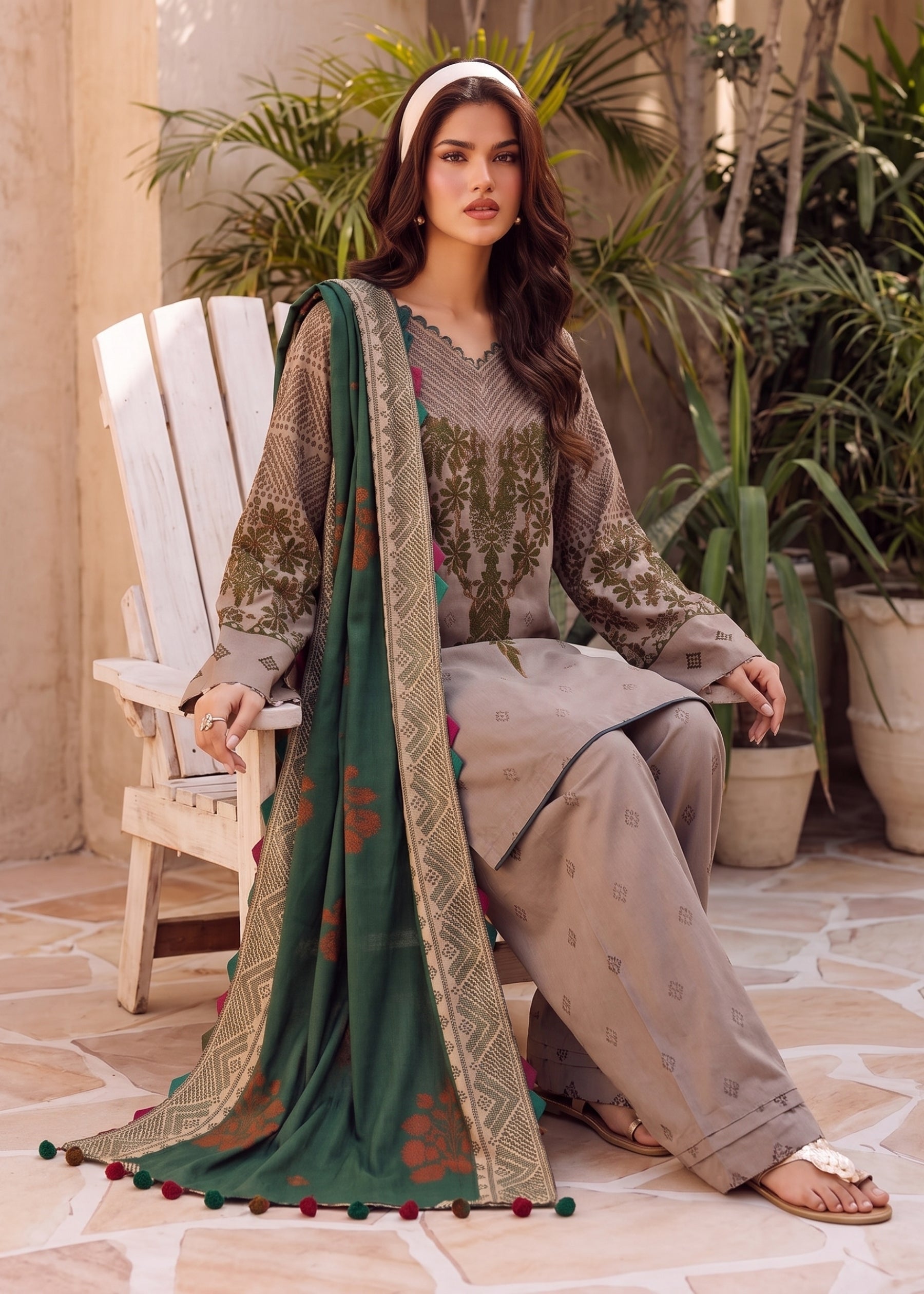 linen Kurta Set in Tan brown