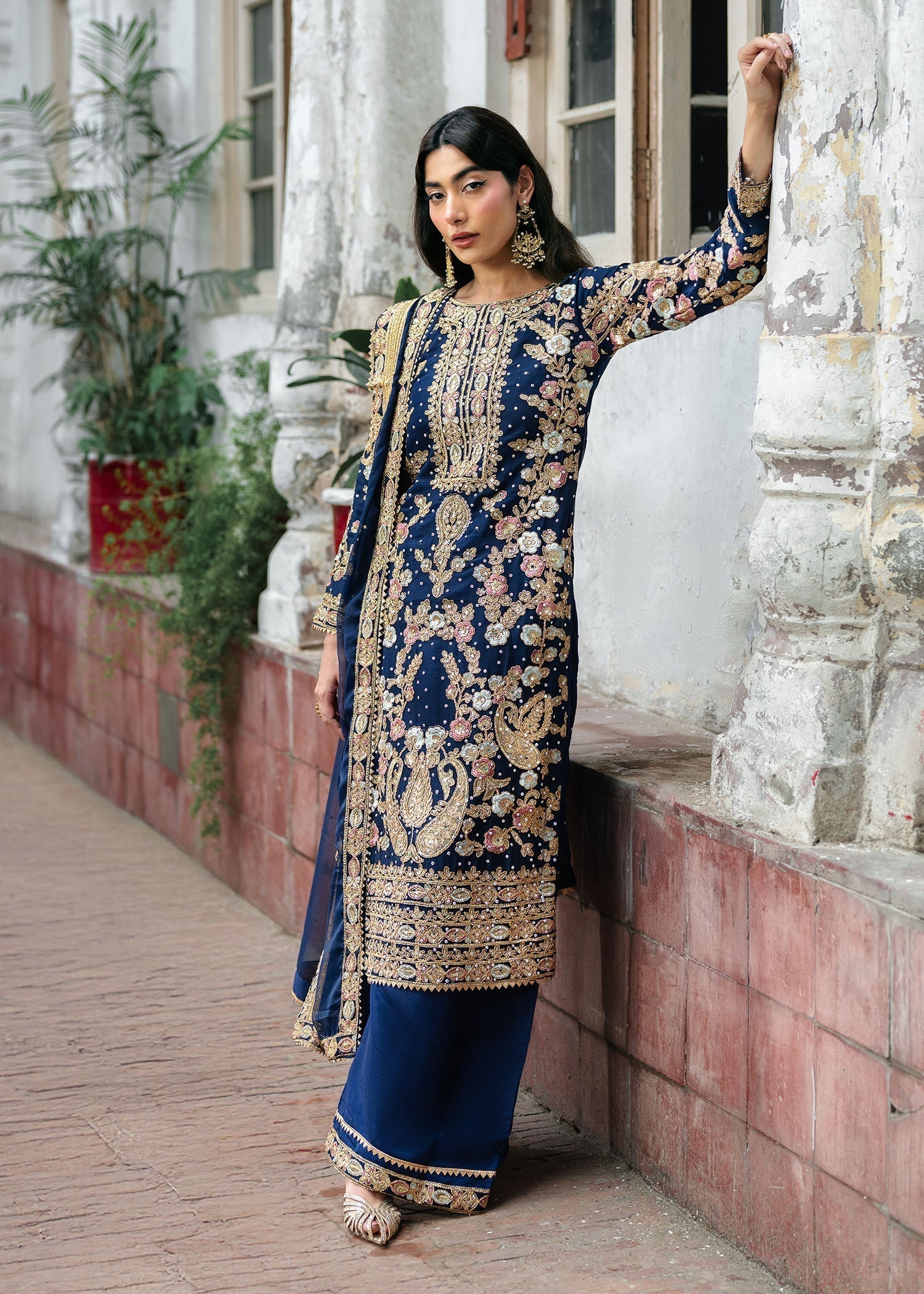 chiffon Kurta Set in Royal blue