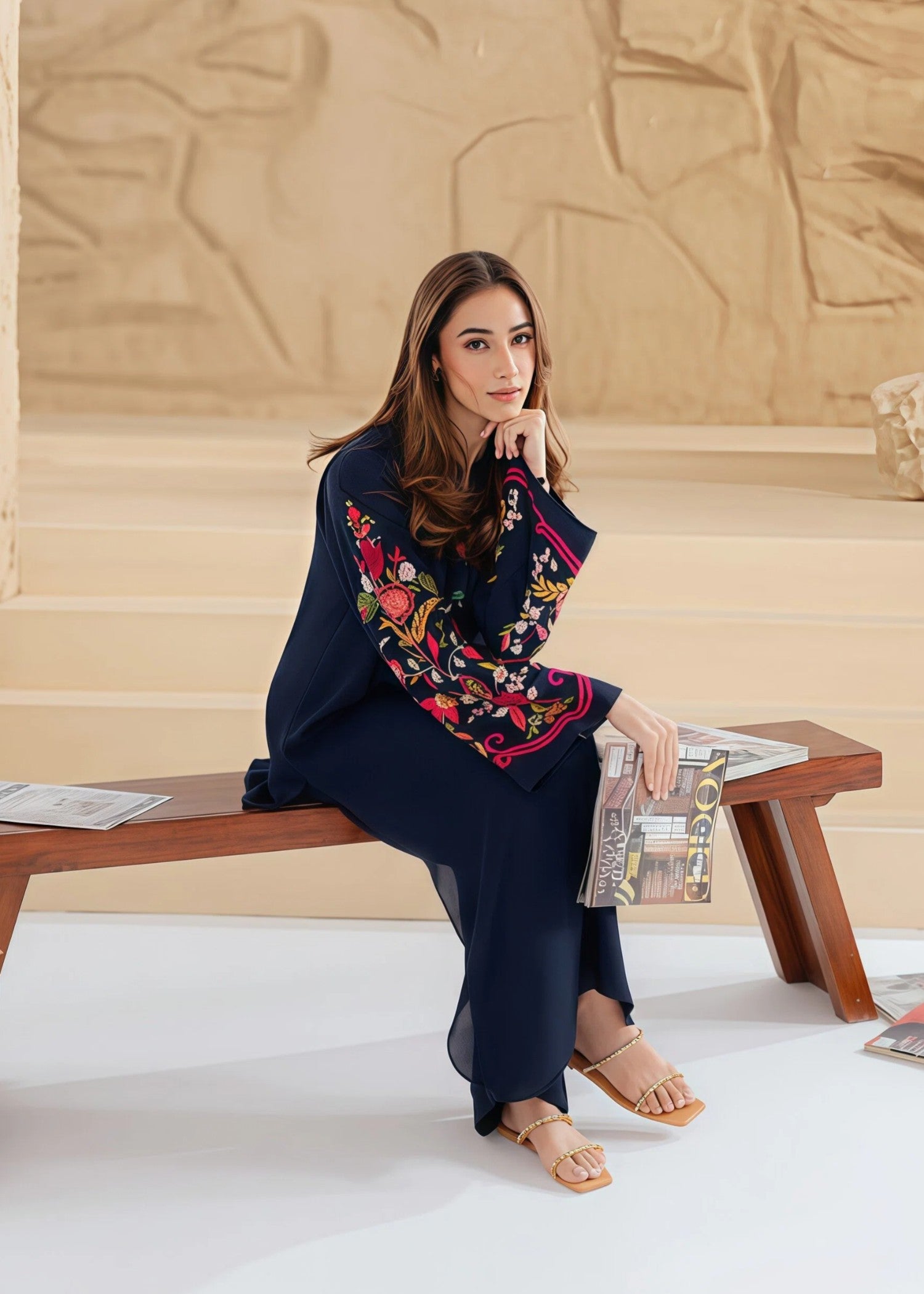 linen Kurta Set in Blue