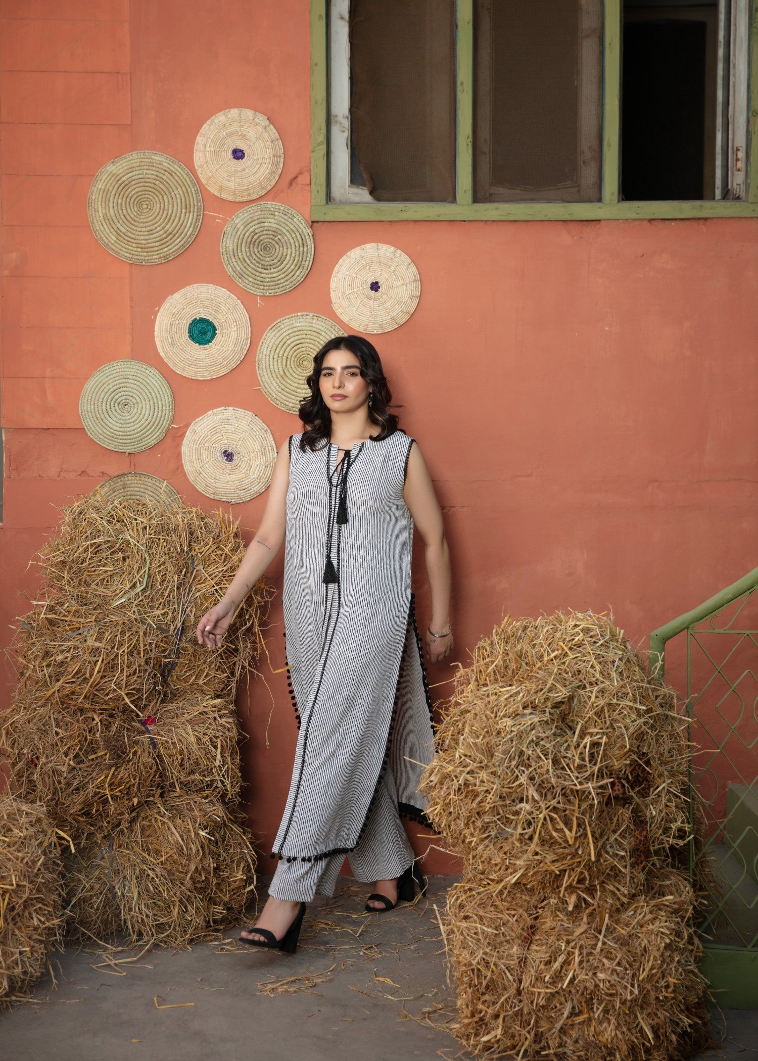 crinkle Kurta Set in Off-white