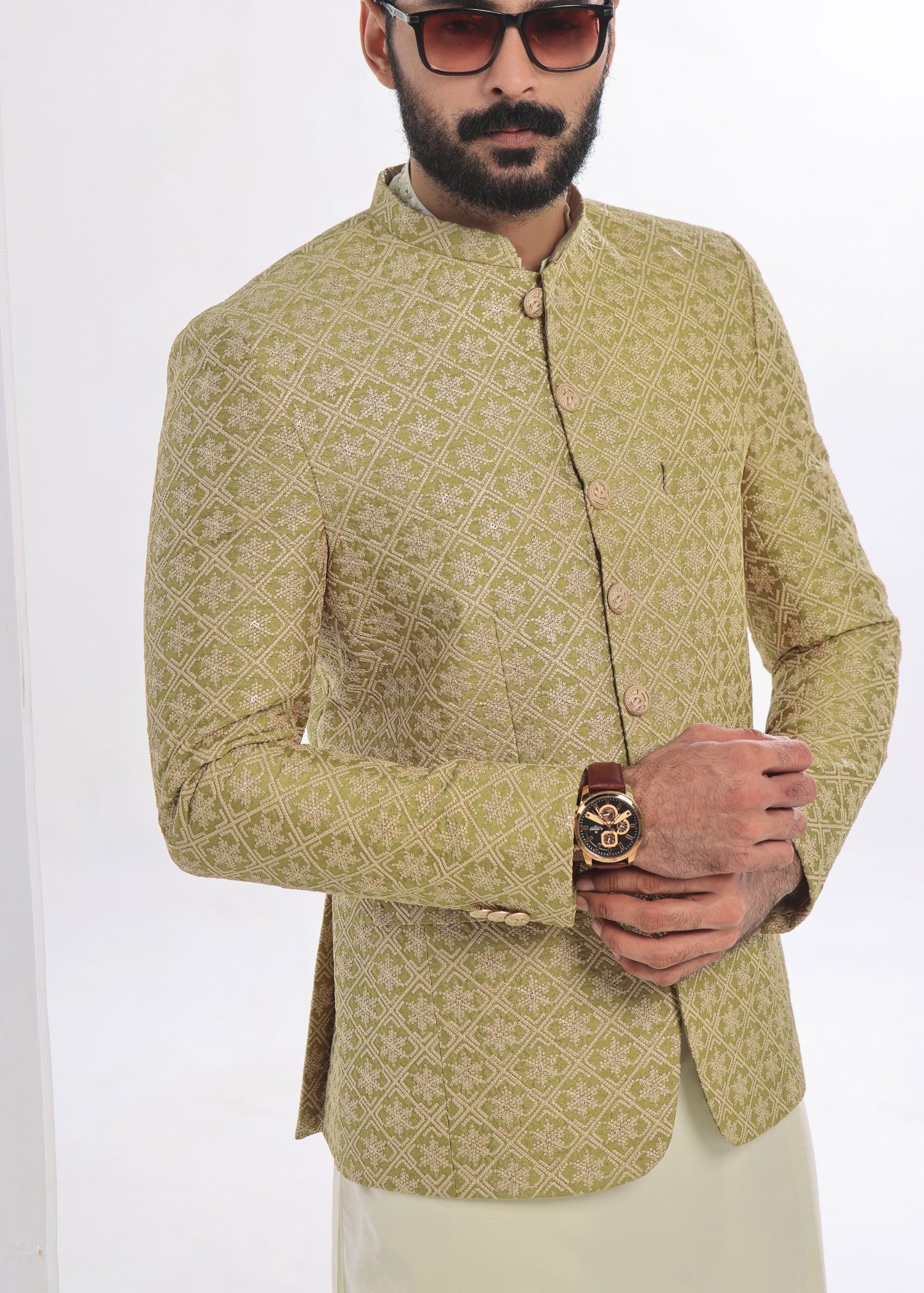 raw silk Prince Coat in Apple green
