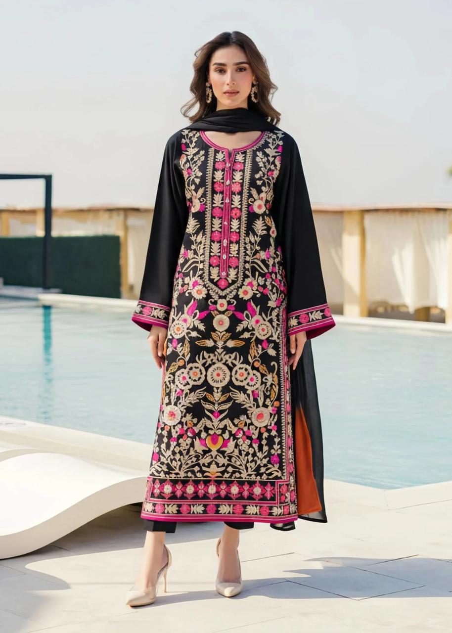 cotton linen Kurta Set in Black, multi