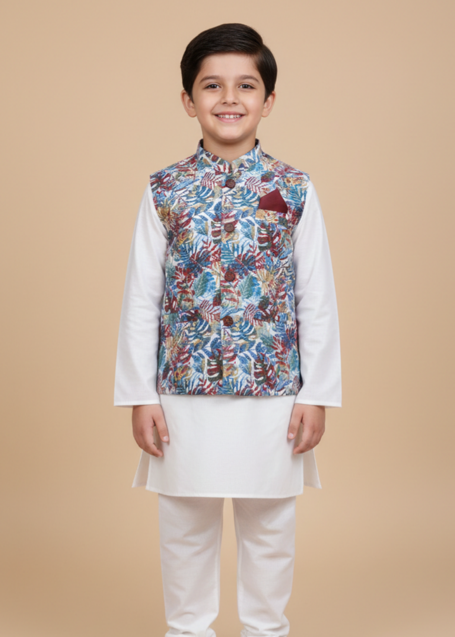 silk finish lawn Waistcoat in Multi