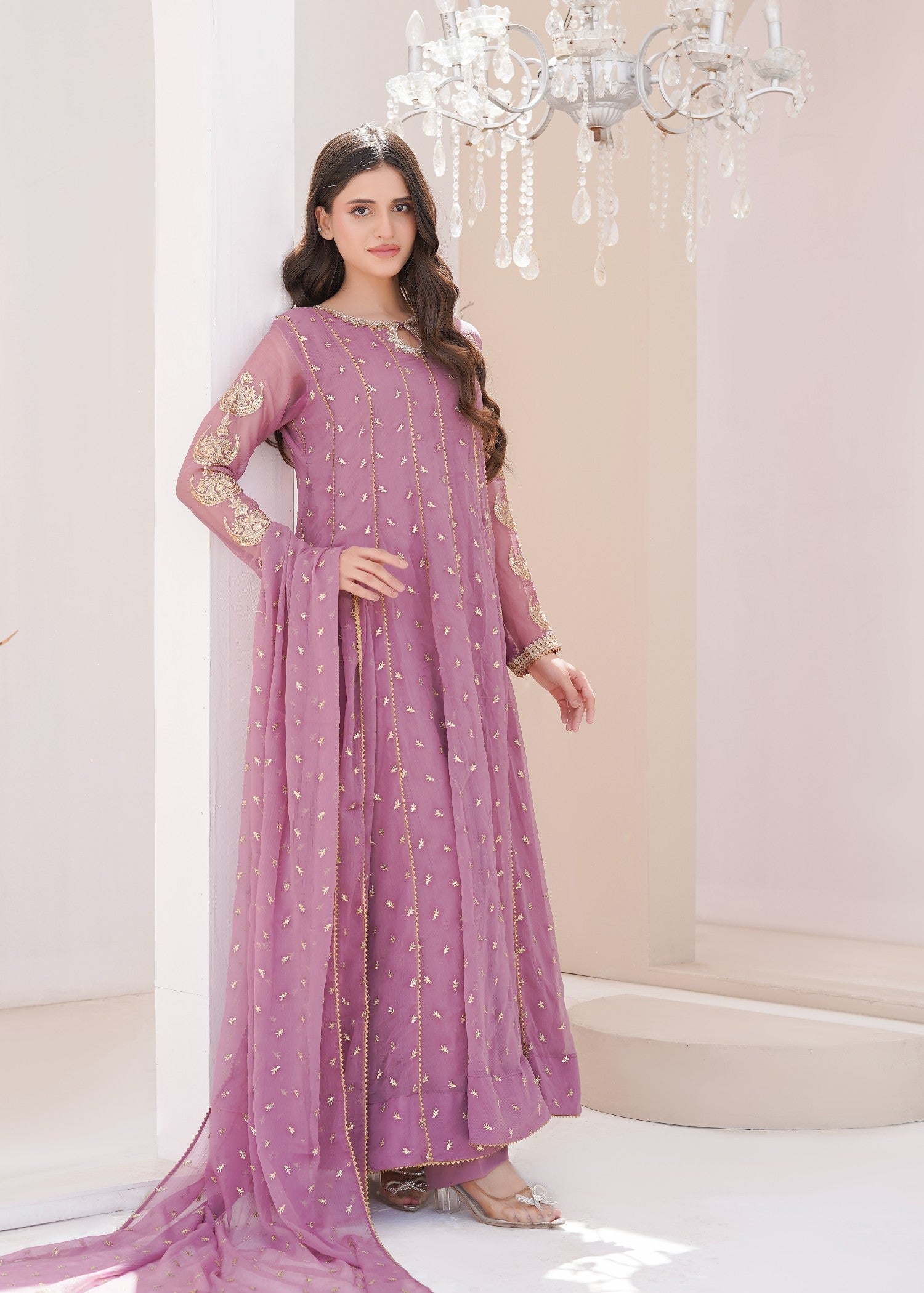 chiffon Anarkali in Lavender
