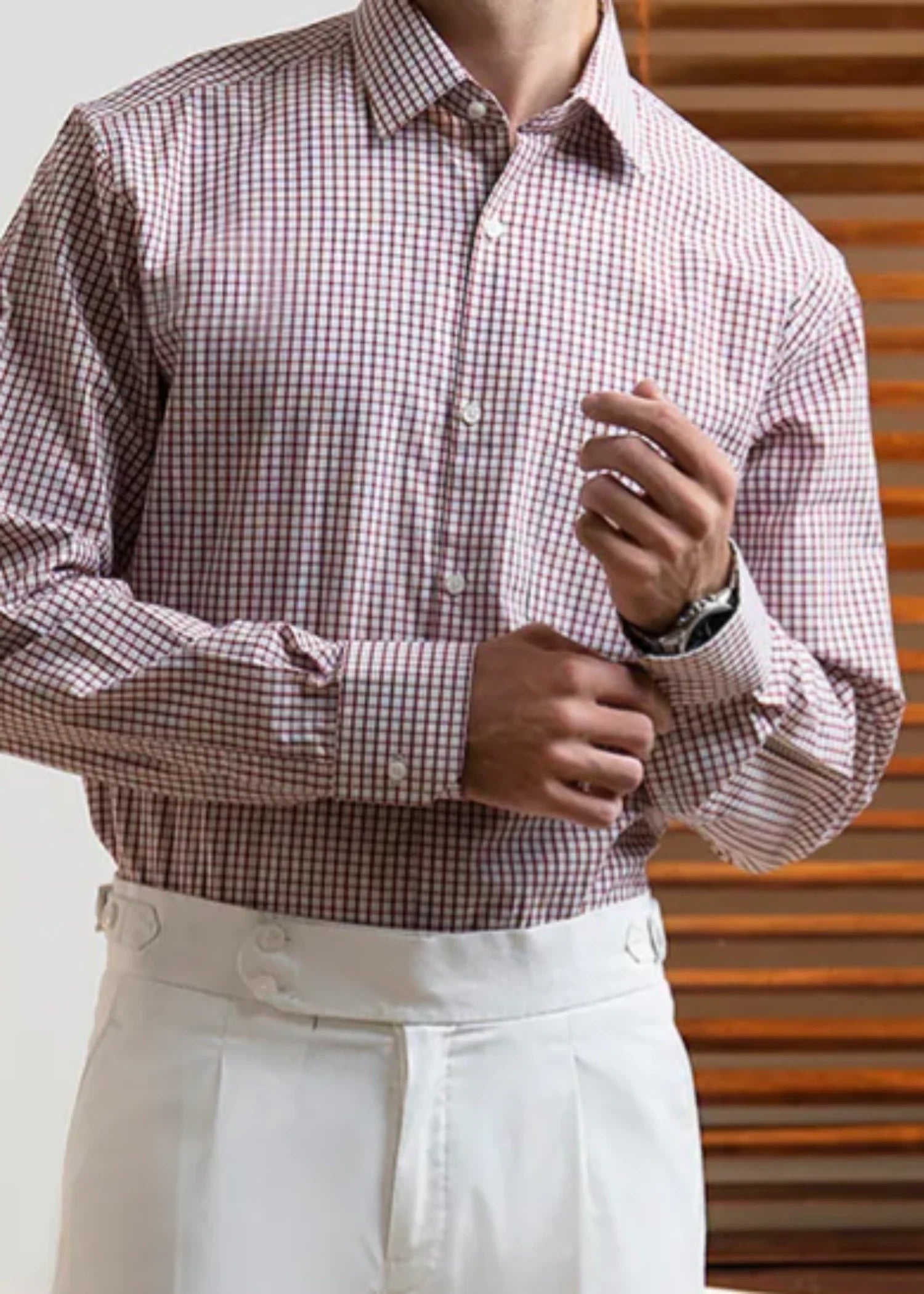 cotton Formal Shirt in White, red