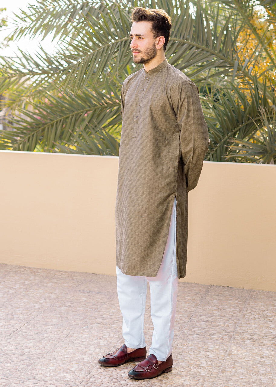 wash & wear Kurta Set in Olive green by Safari Club