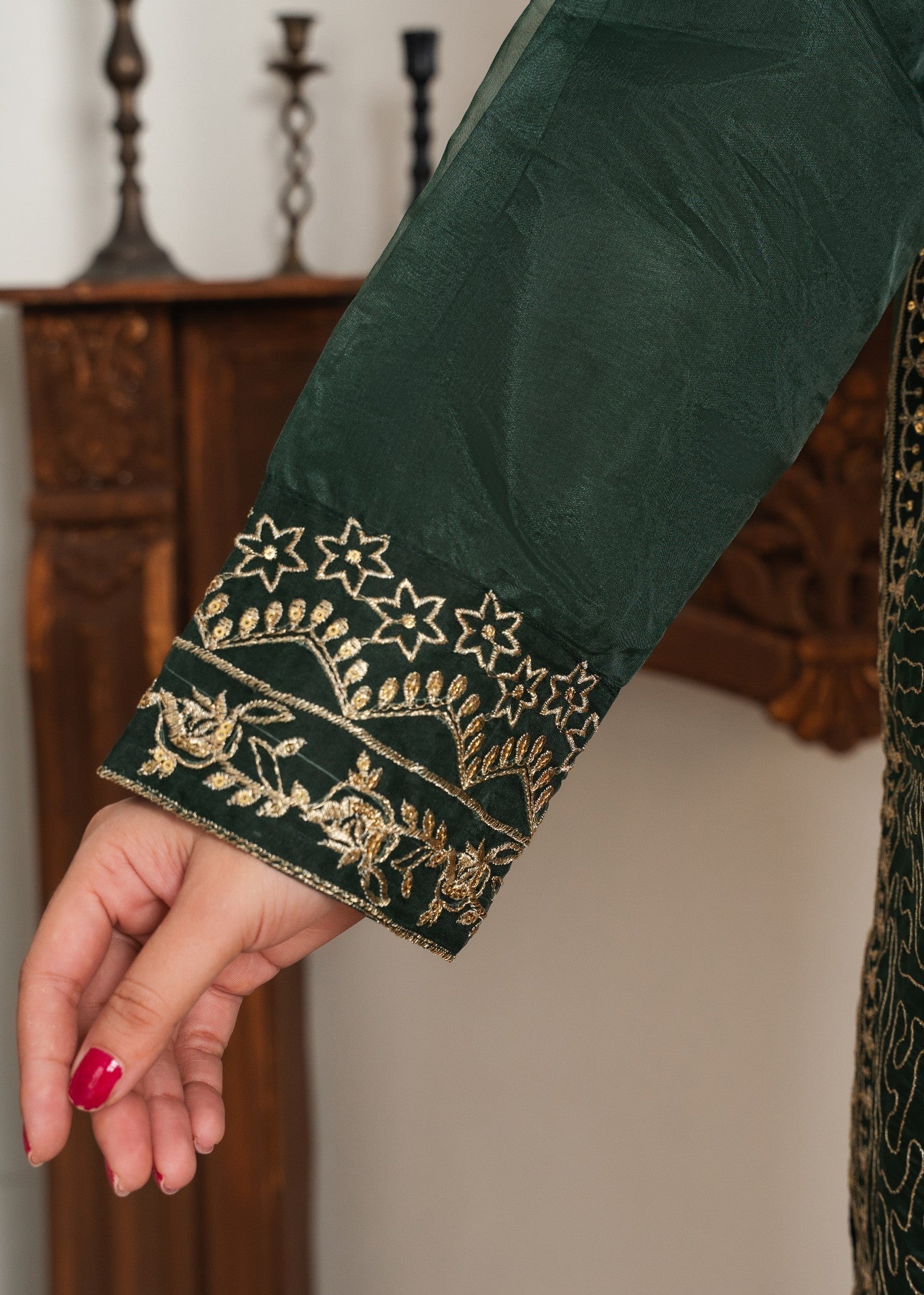 organza Kurta Set in Green