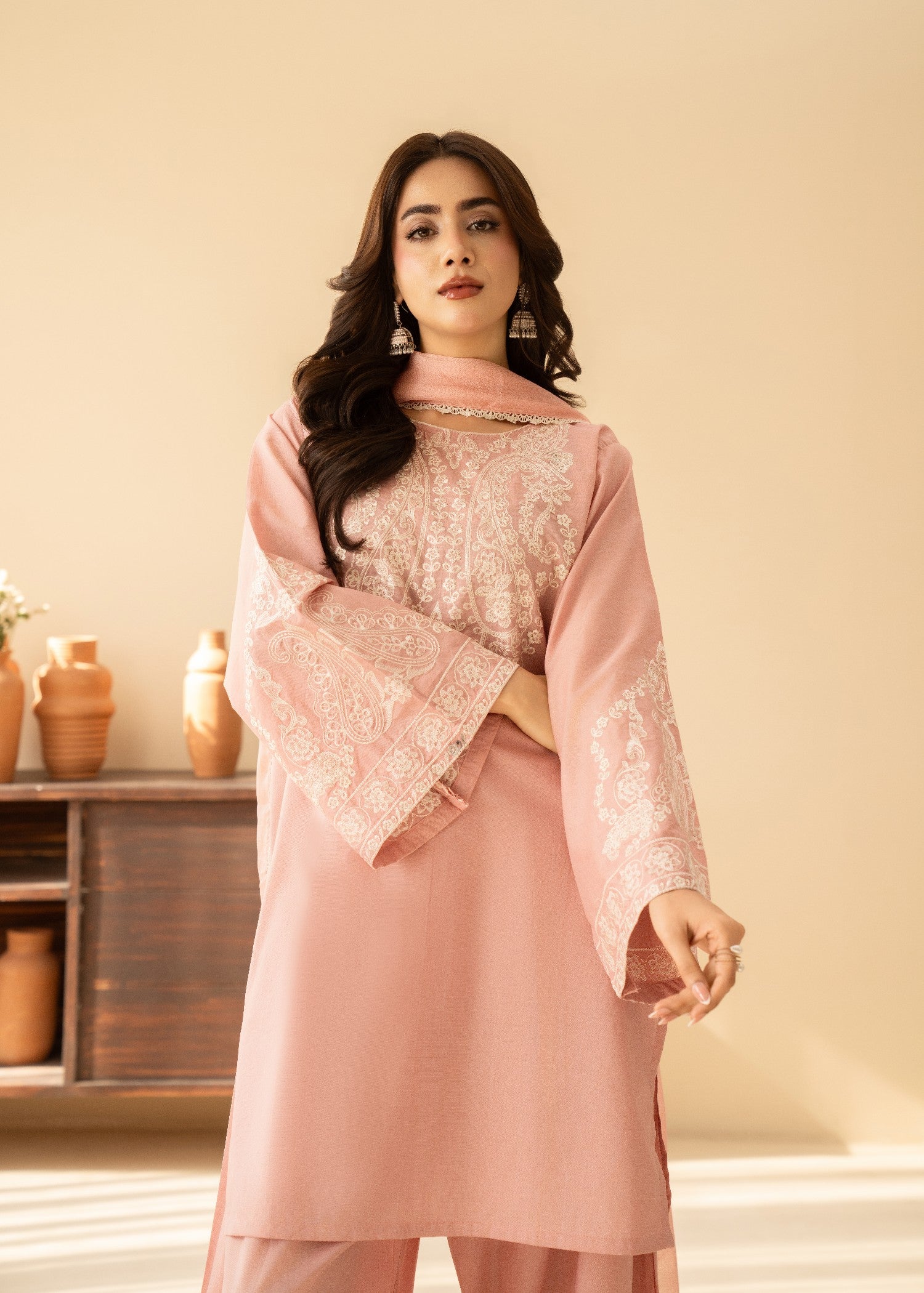 lawn cotton Kurta Set in Baby pink