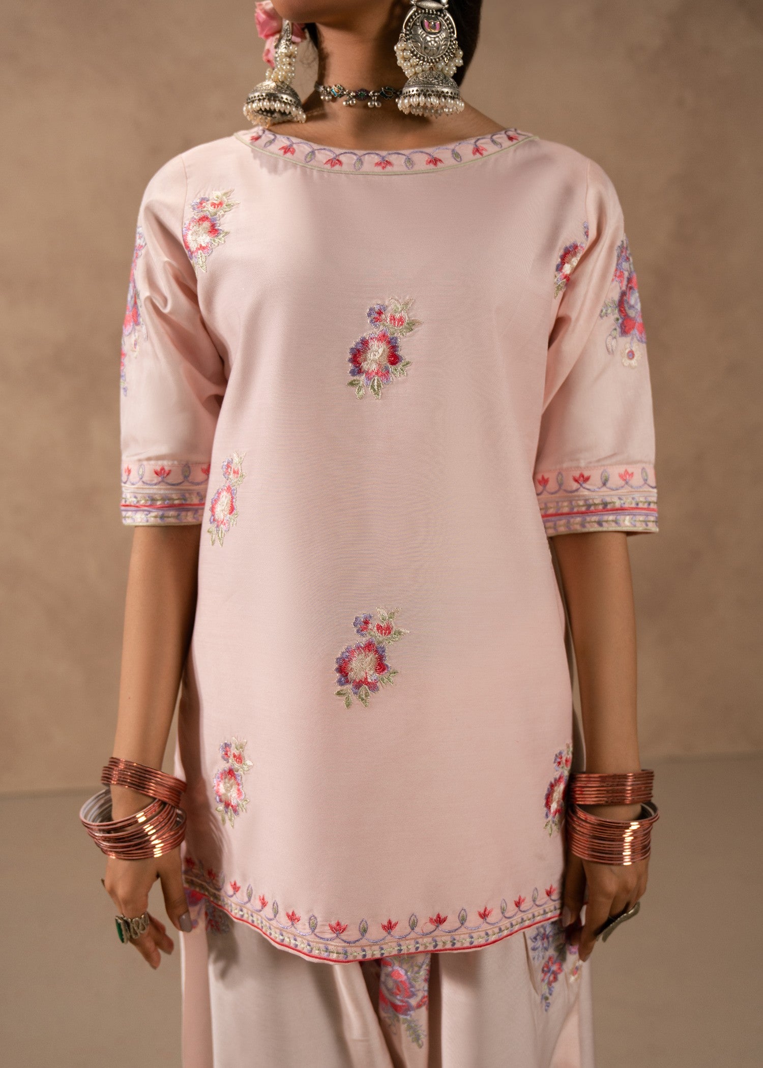 viscose thai silk Kurta Set in Baby pink