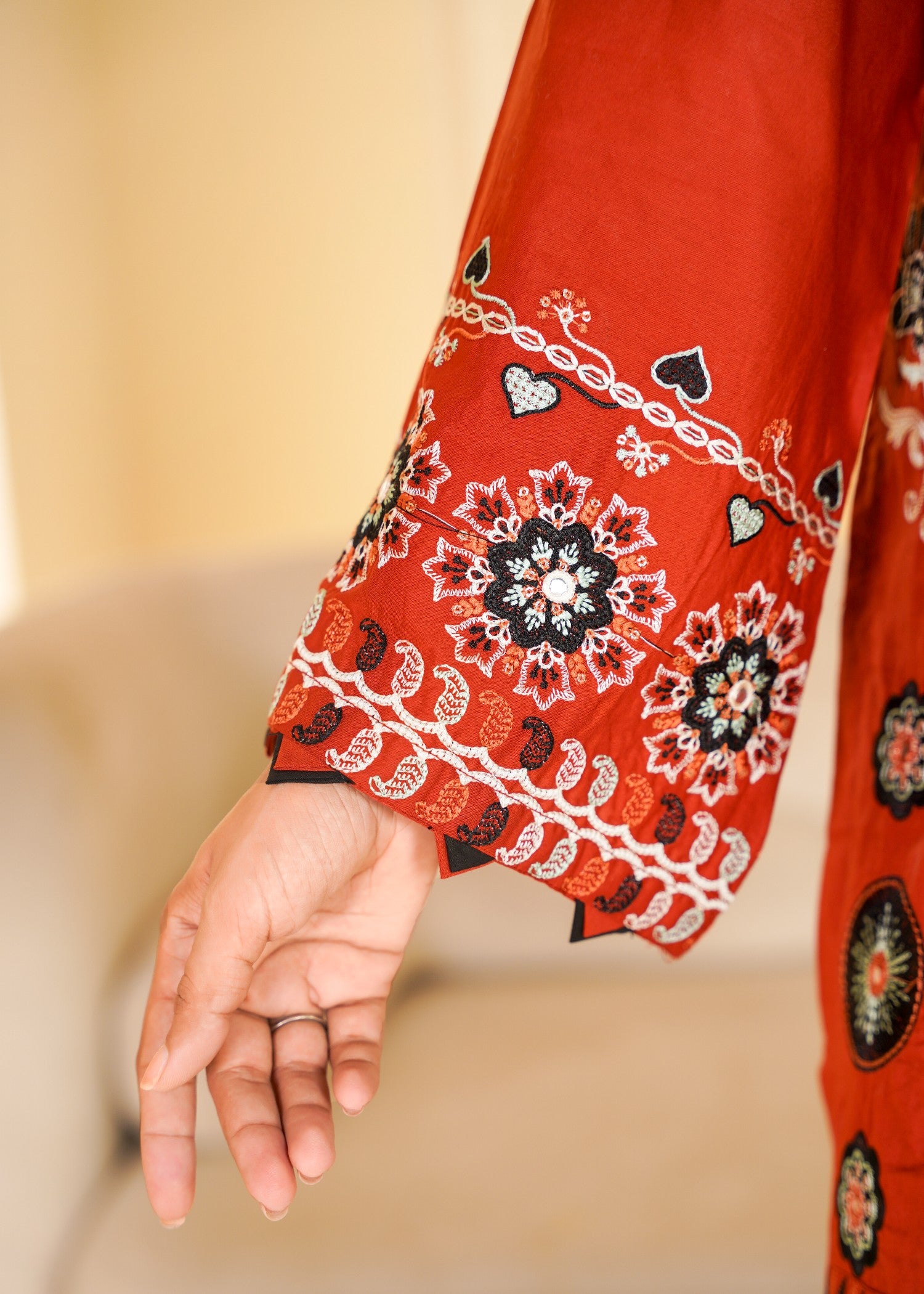 lawn cotton Kurta Set in Rust orange
