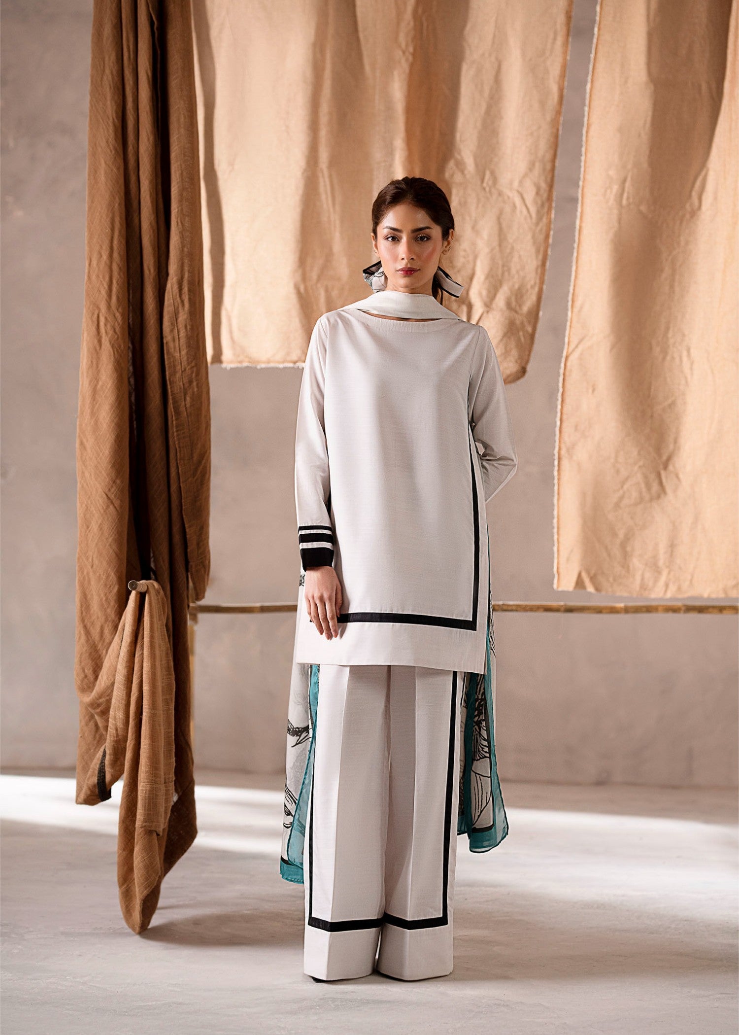 poly lawn Kurta Set in White