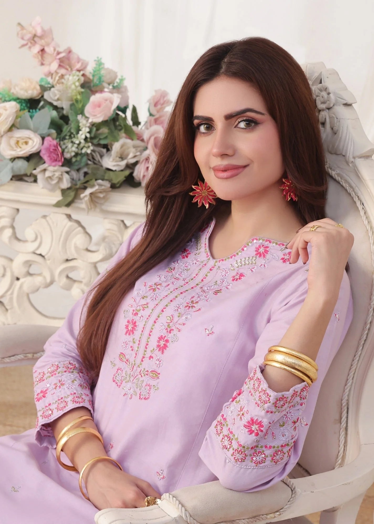 lawn cotton Kurta Set in Lilac