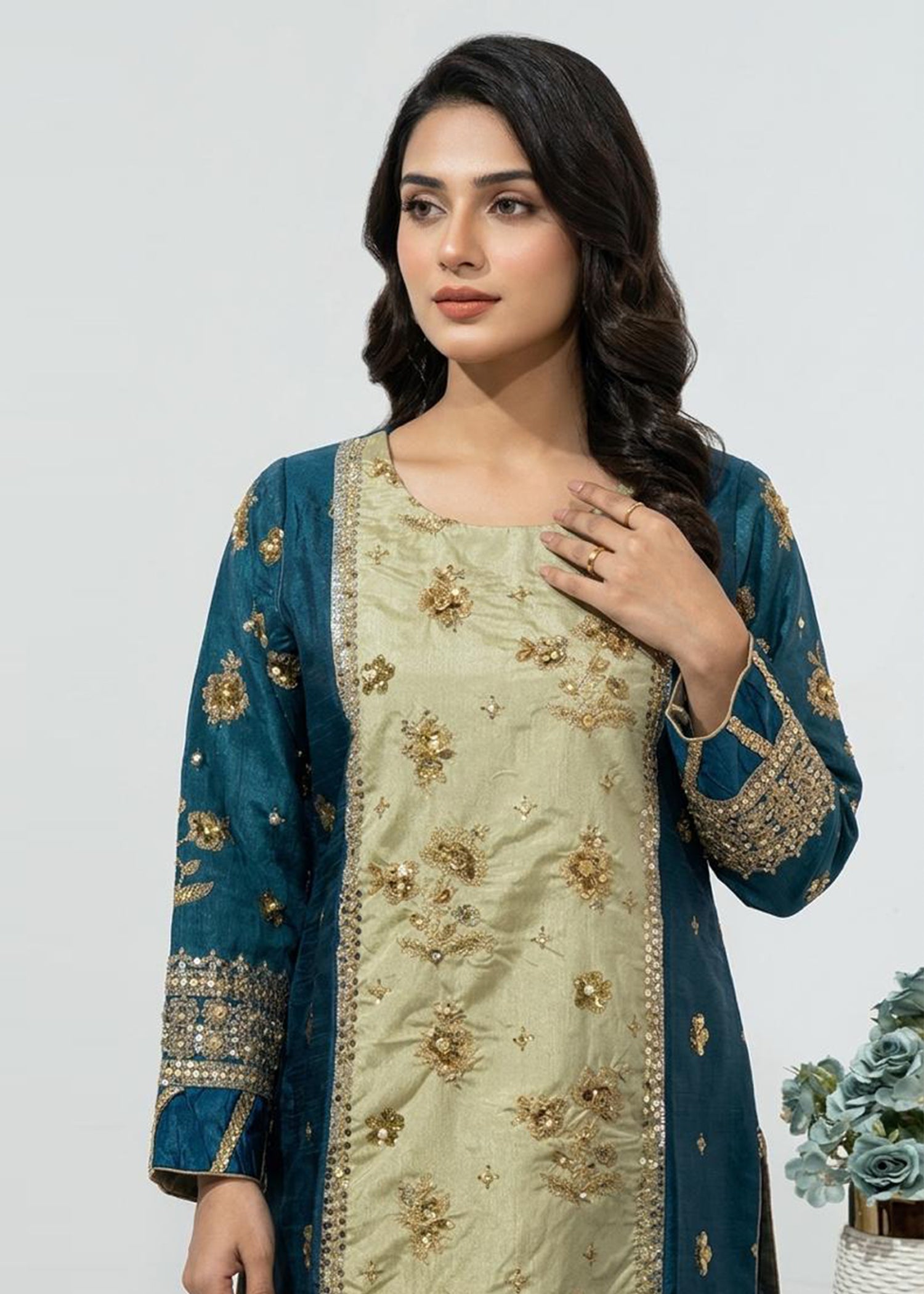 tissue Kurta Set in Twilight blue