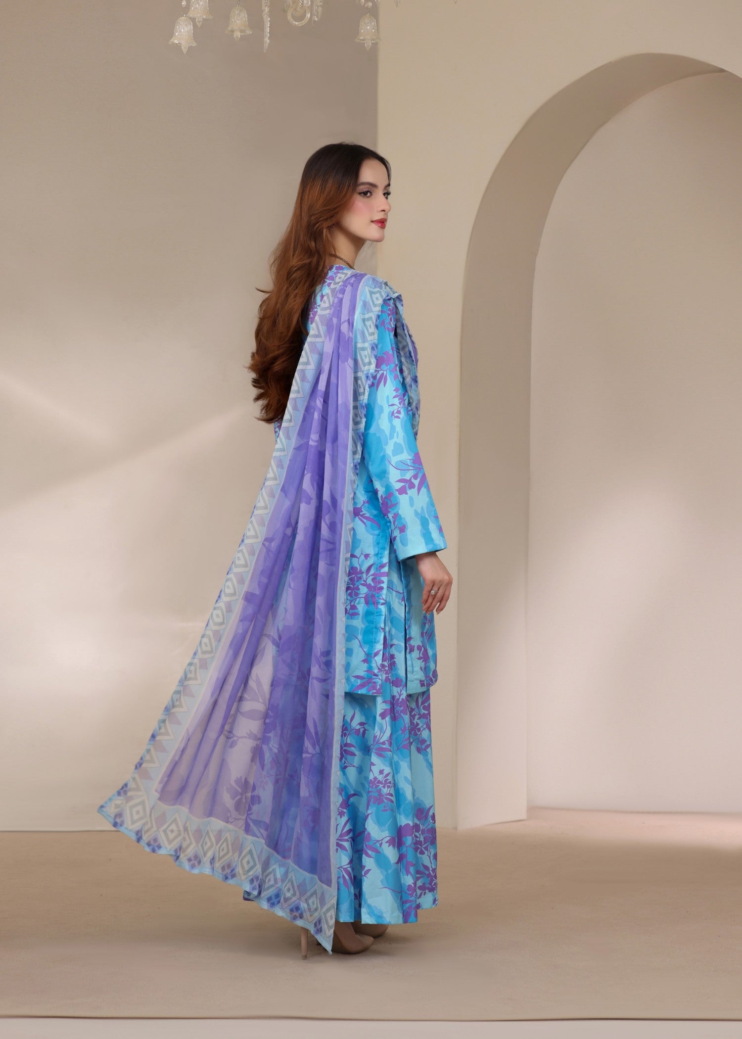 lawn Kurta Set in Ice blue, steel blue