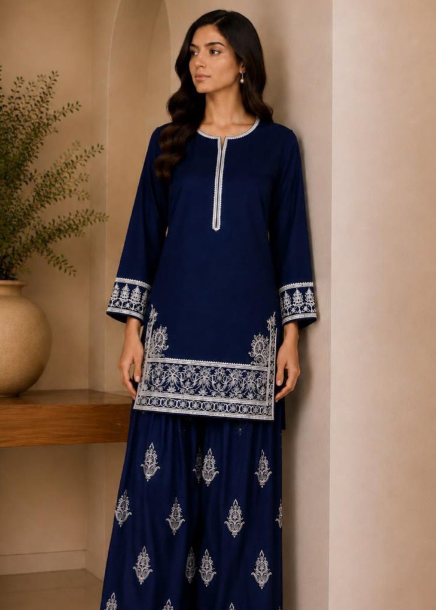 lawn Kurti in Dark blue