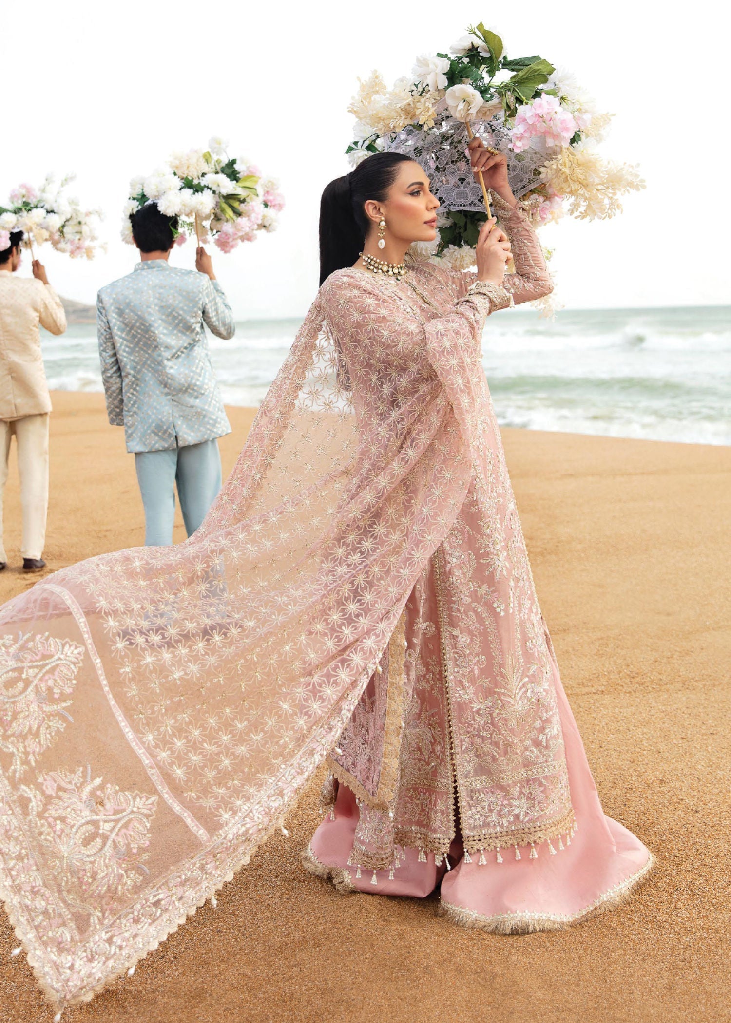 tissue Kurta Set in Pink