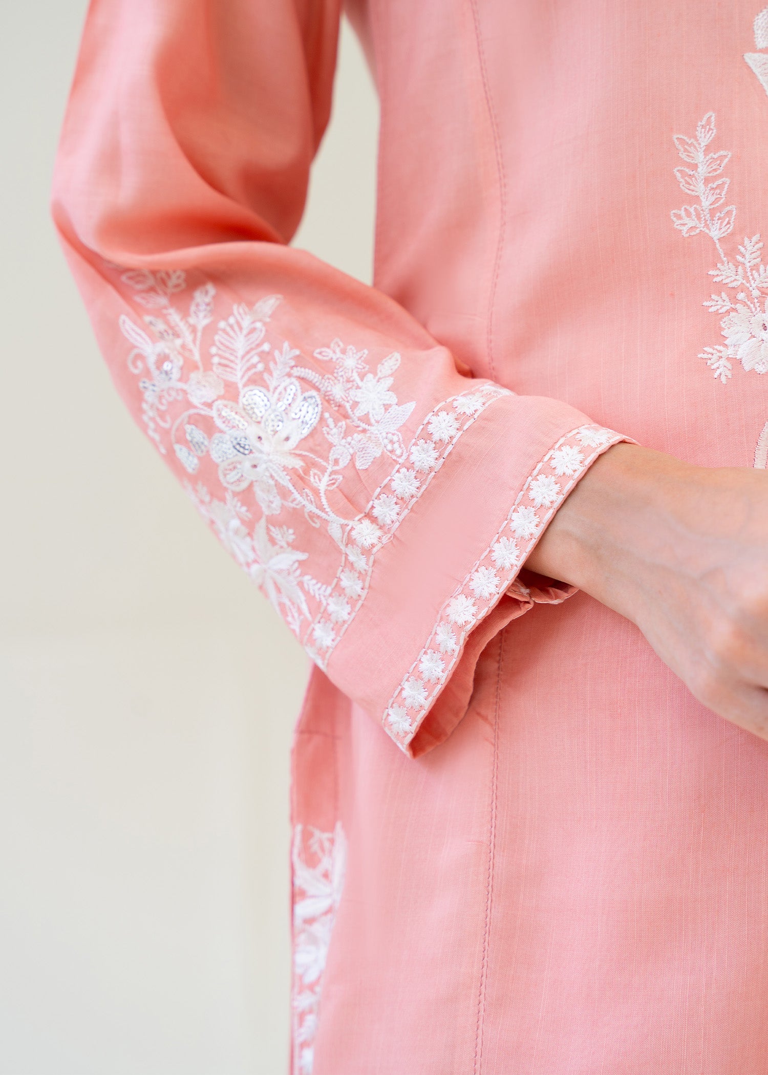 viscose raw silk Kurta Set in Baby pink