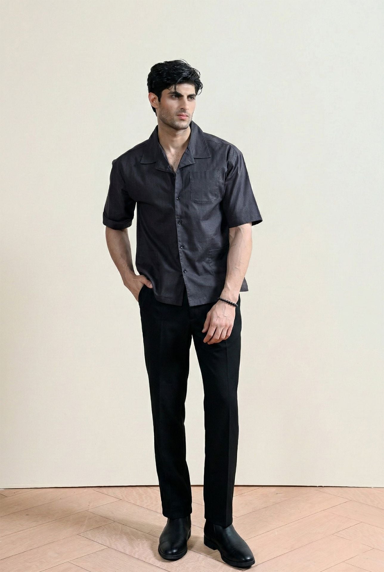 linen Casual Shirt in Coal