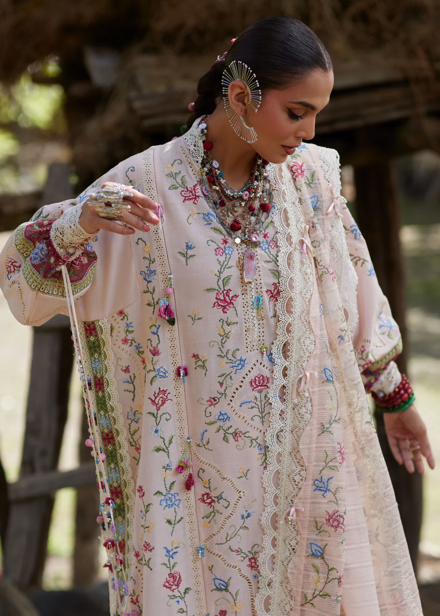 slub lawn Unstitched in Light pink