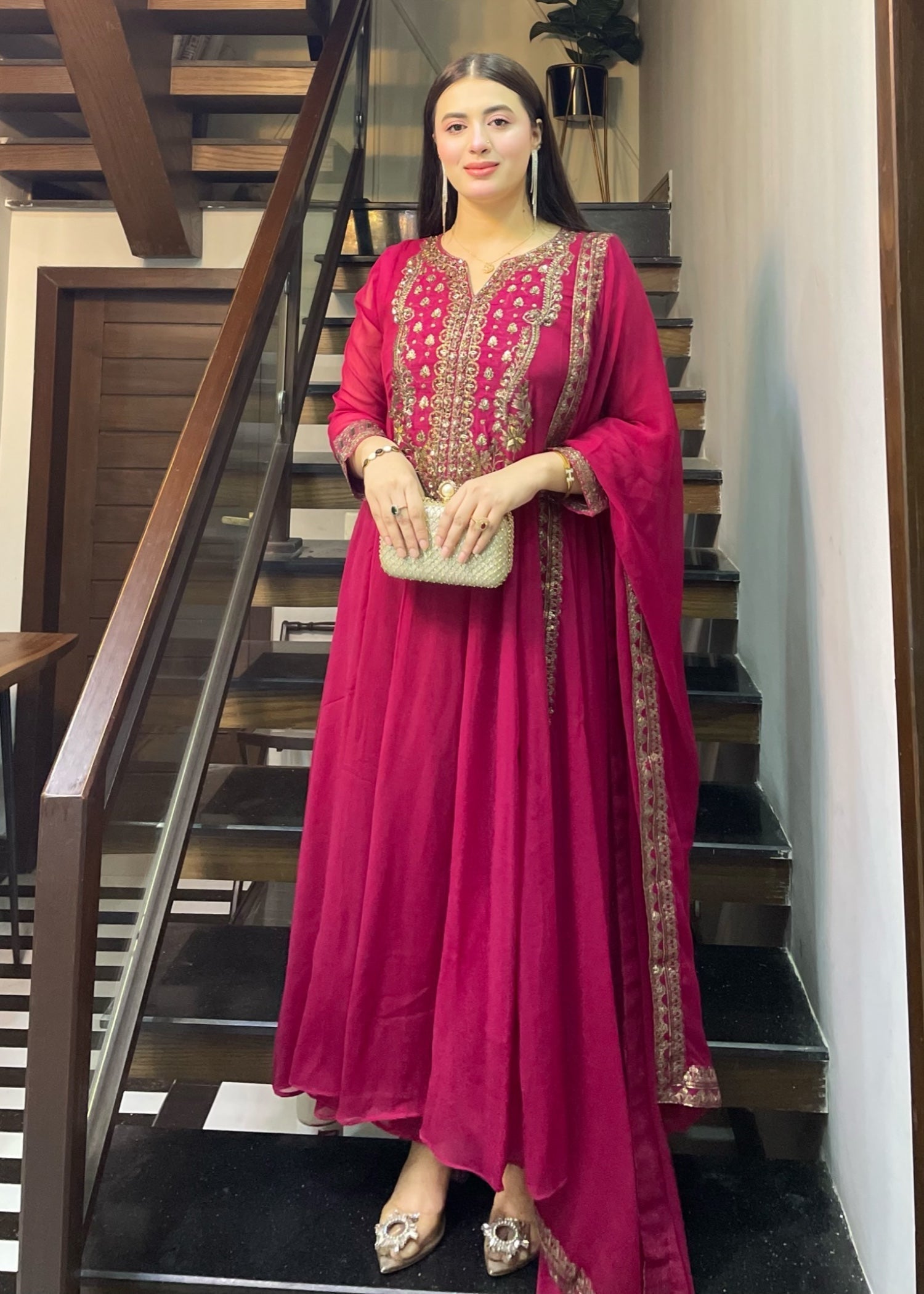 chiffon Maxi in Raspberry pink