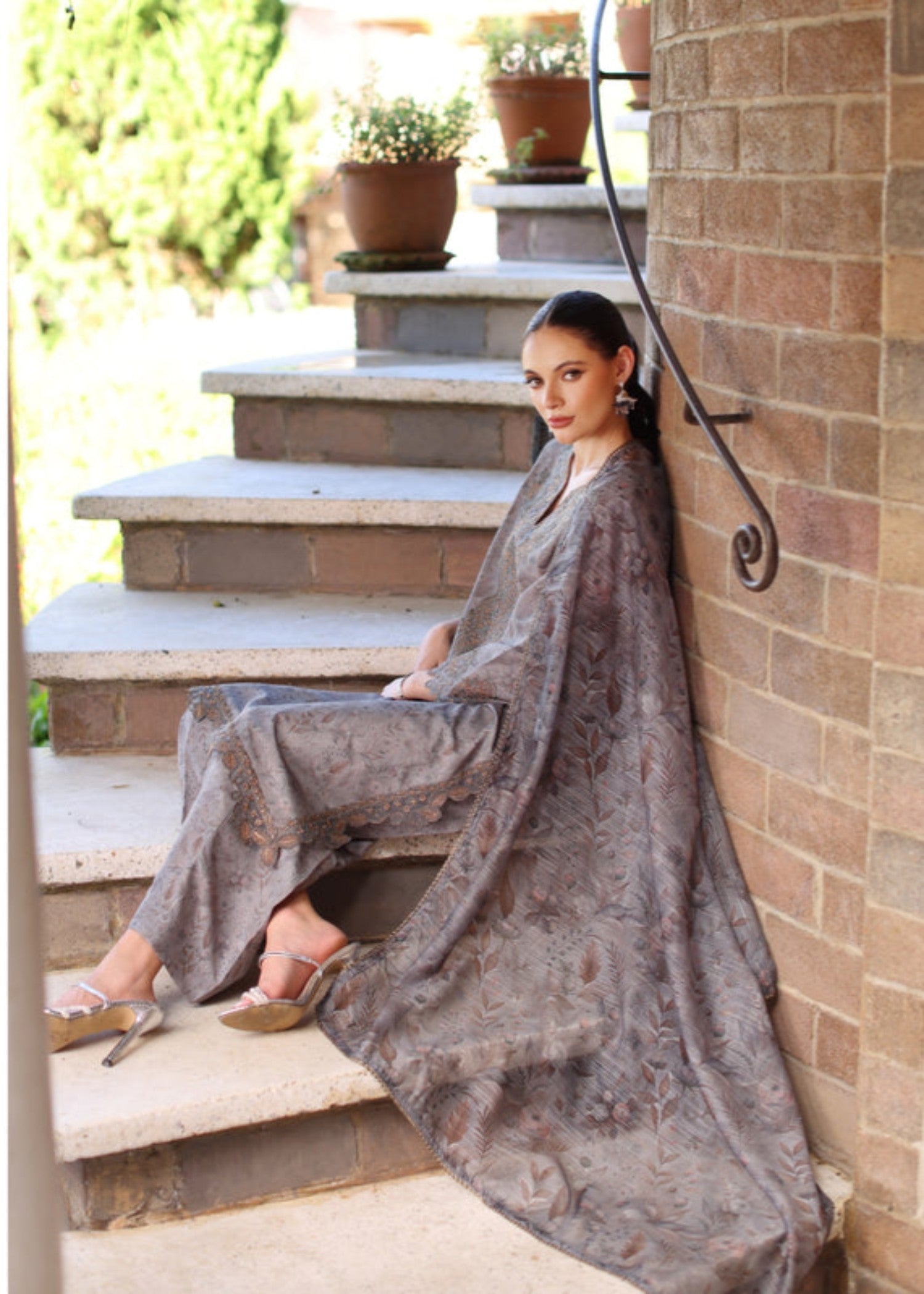 khaddar Kurta Set in Ash grey
