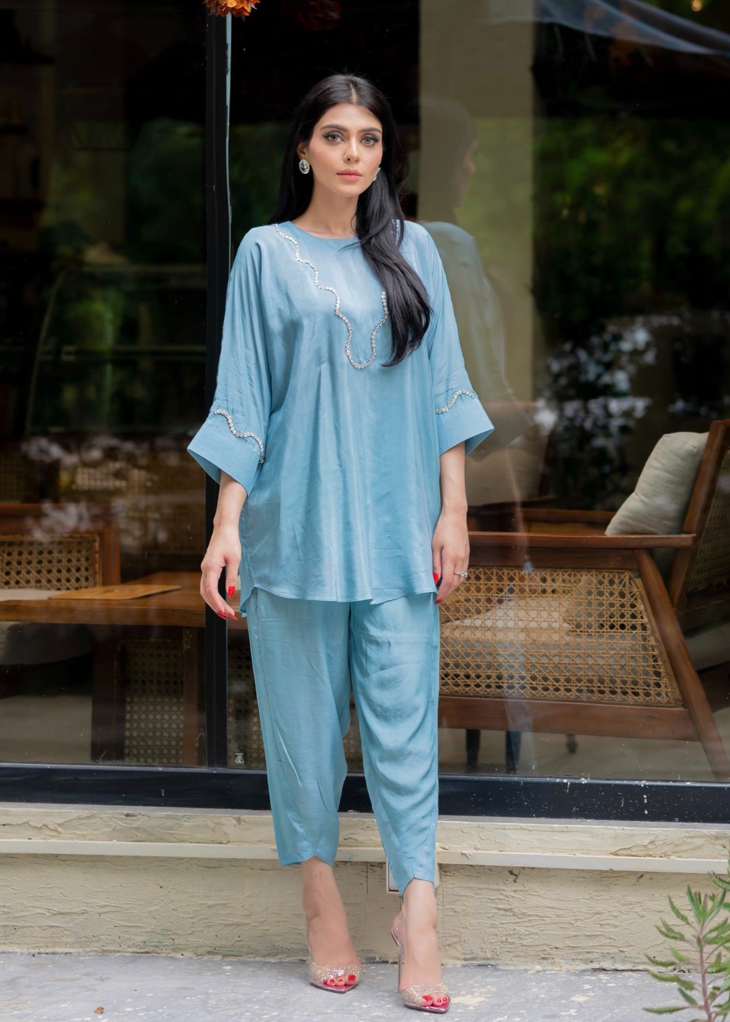thai silk Co ord Sets in Sky blue