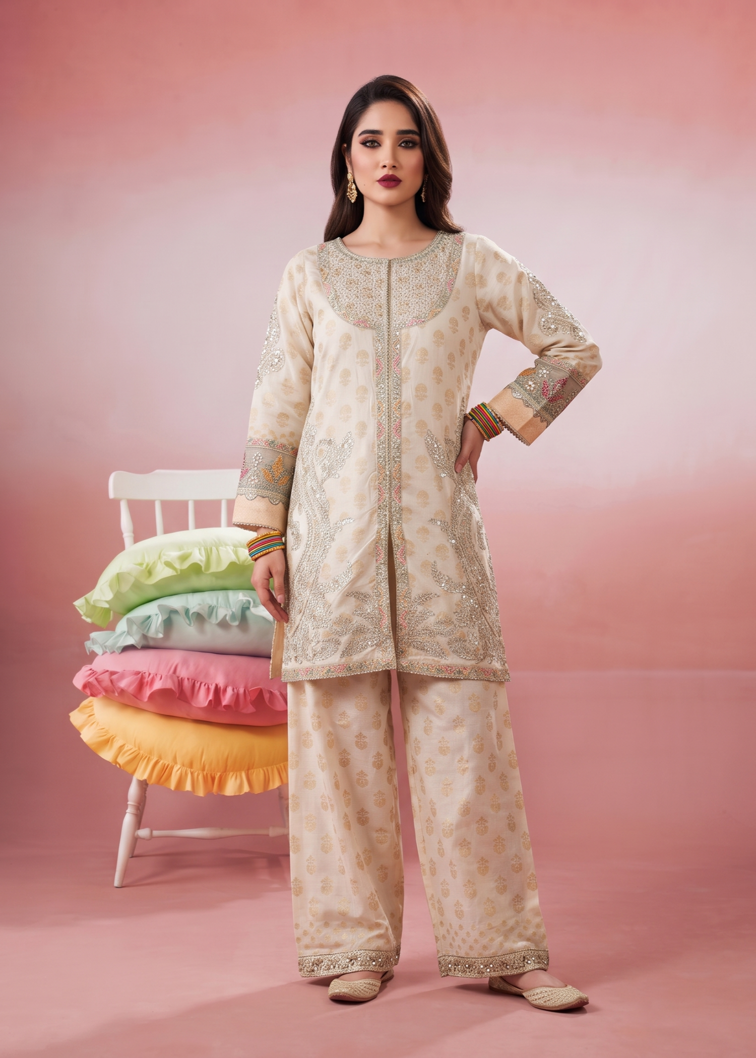 lawn Kurta Set in Ivory