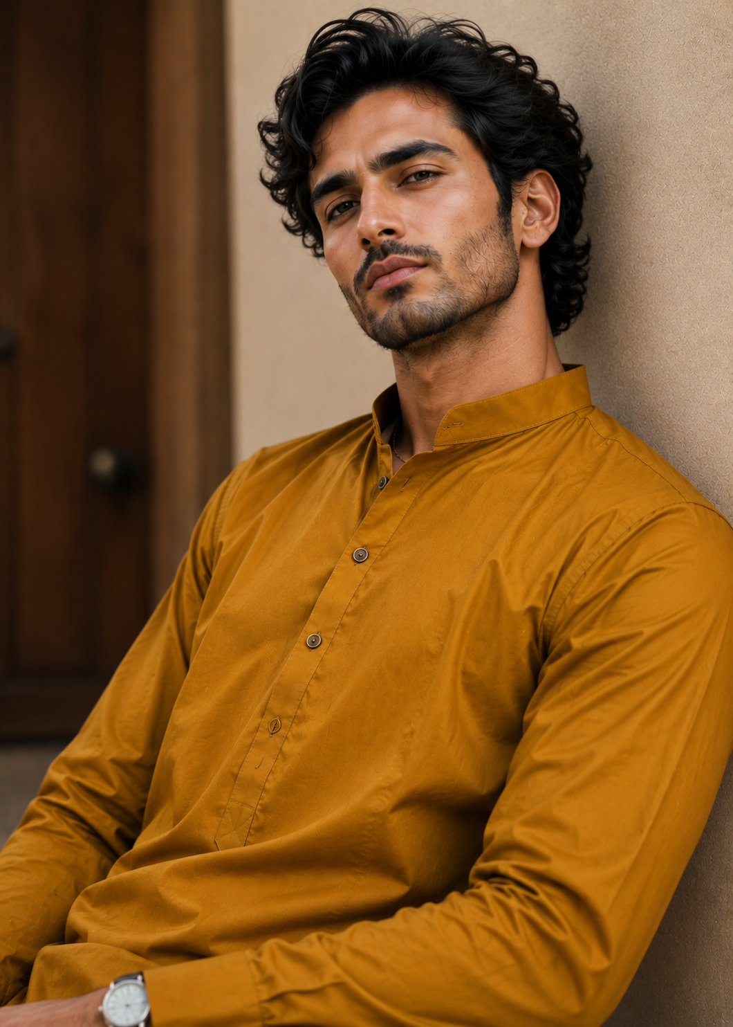 wash & wear Kurta Set in Brown, mustard