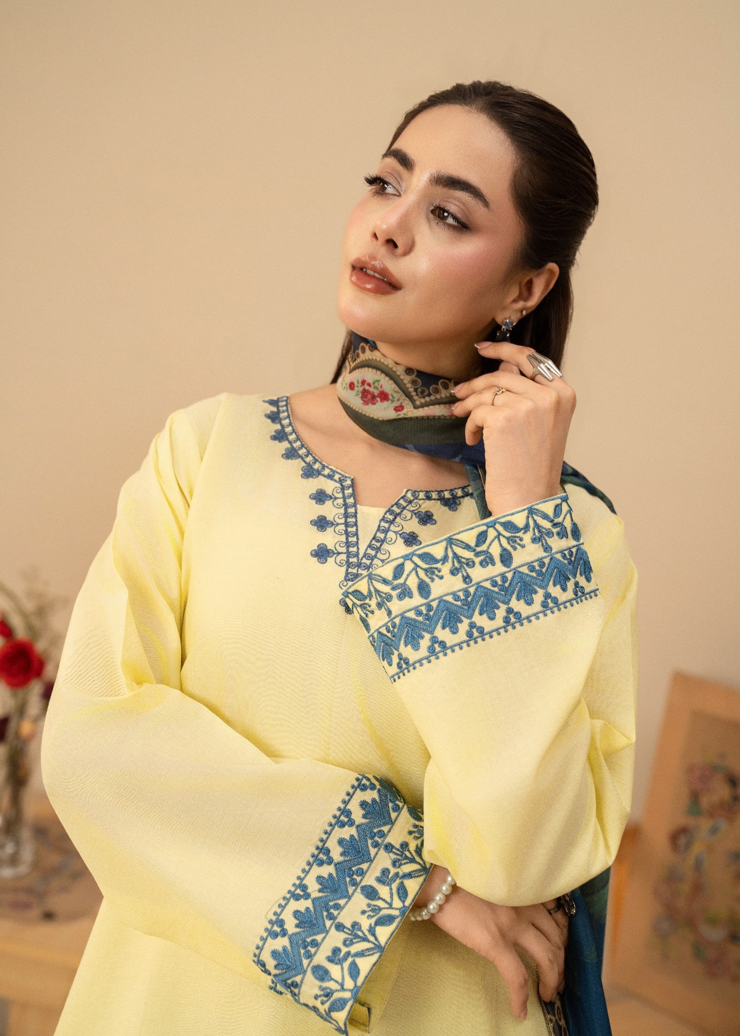 lawn cotton Kurta Set in Yellow, butter
