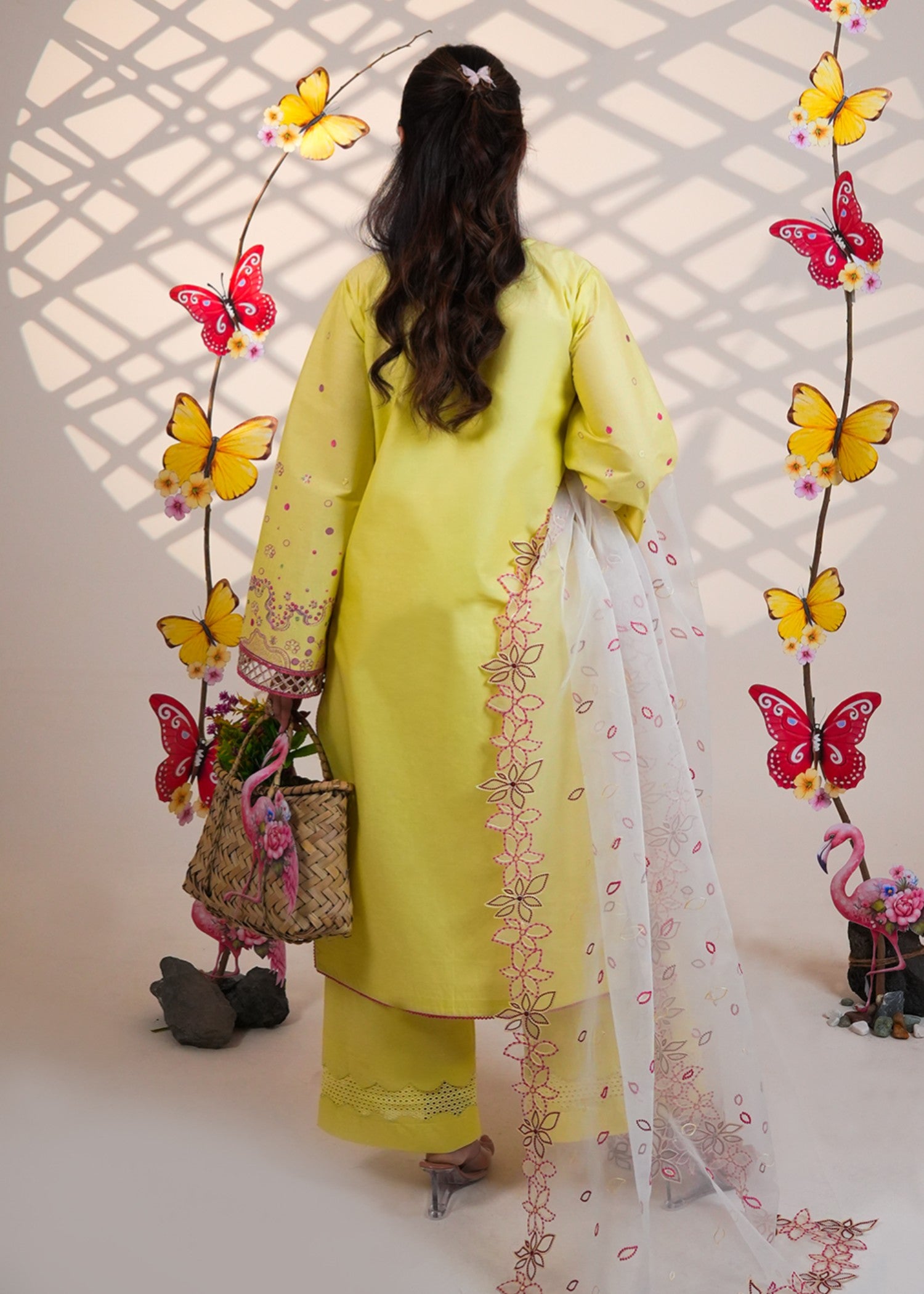 lawn Kurta Set in Pale yellow