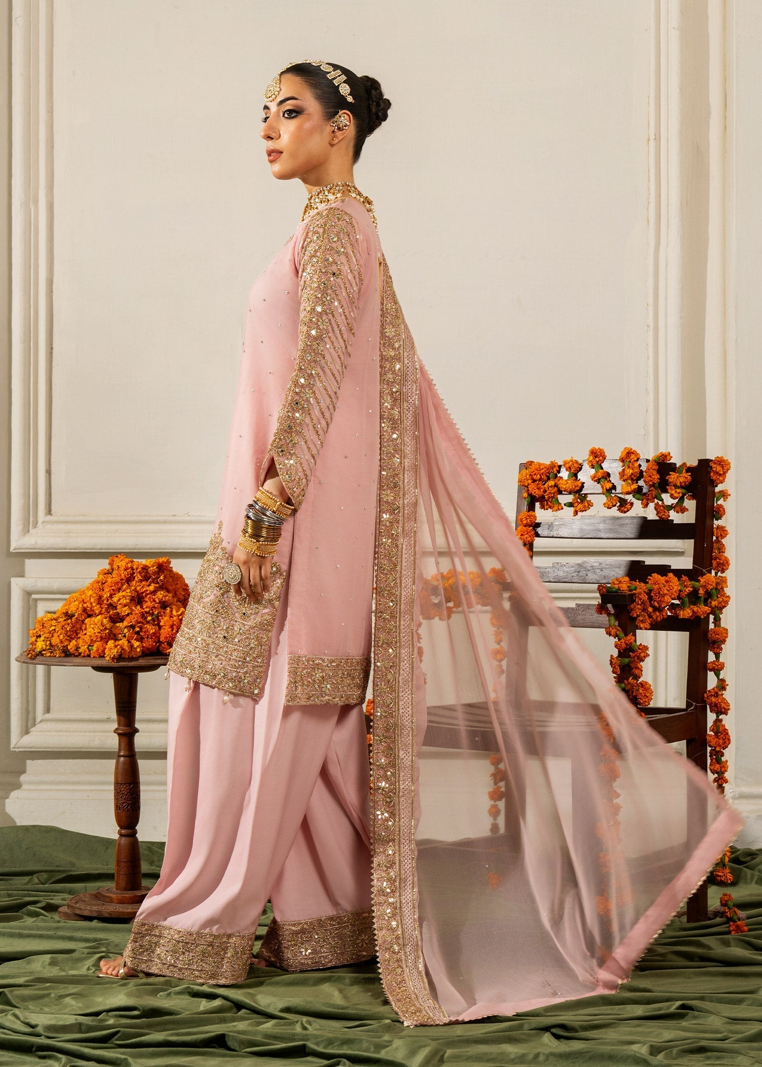 chiffon Kurta Set in Blush pink