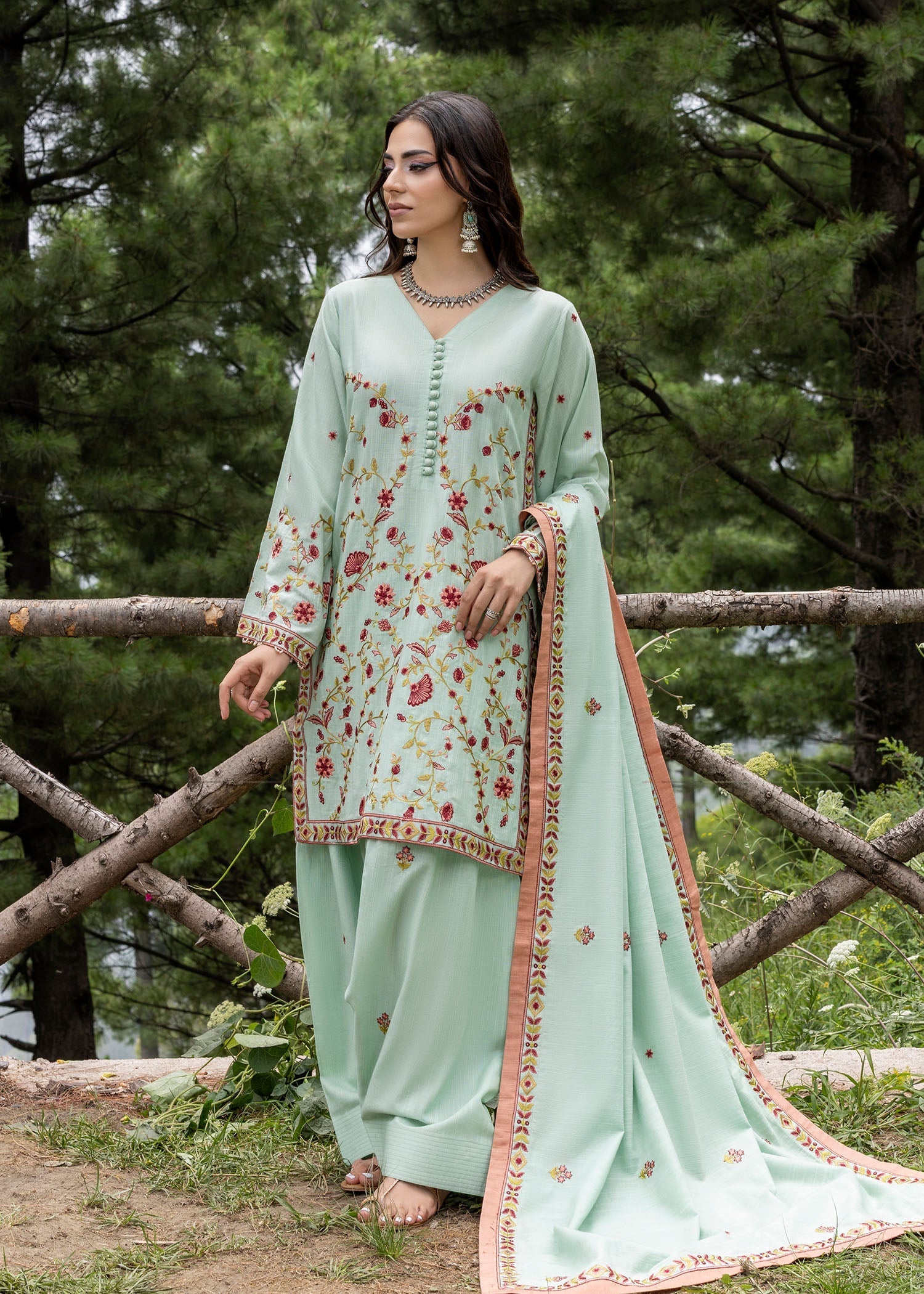 khaddar Kurta Set in Mint green