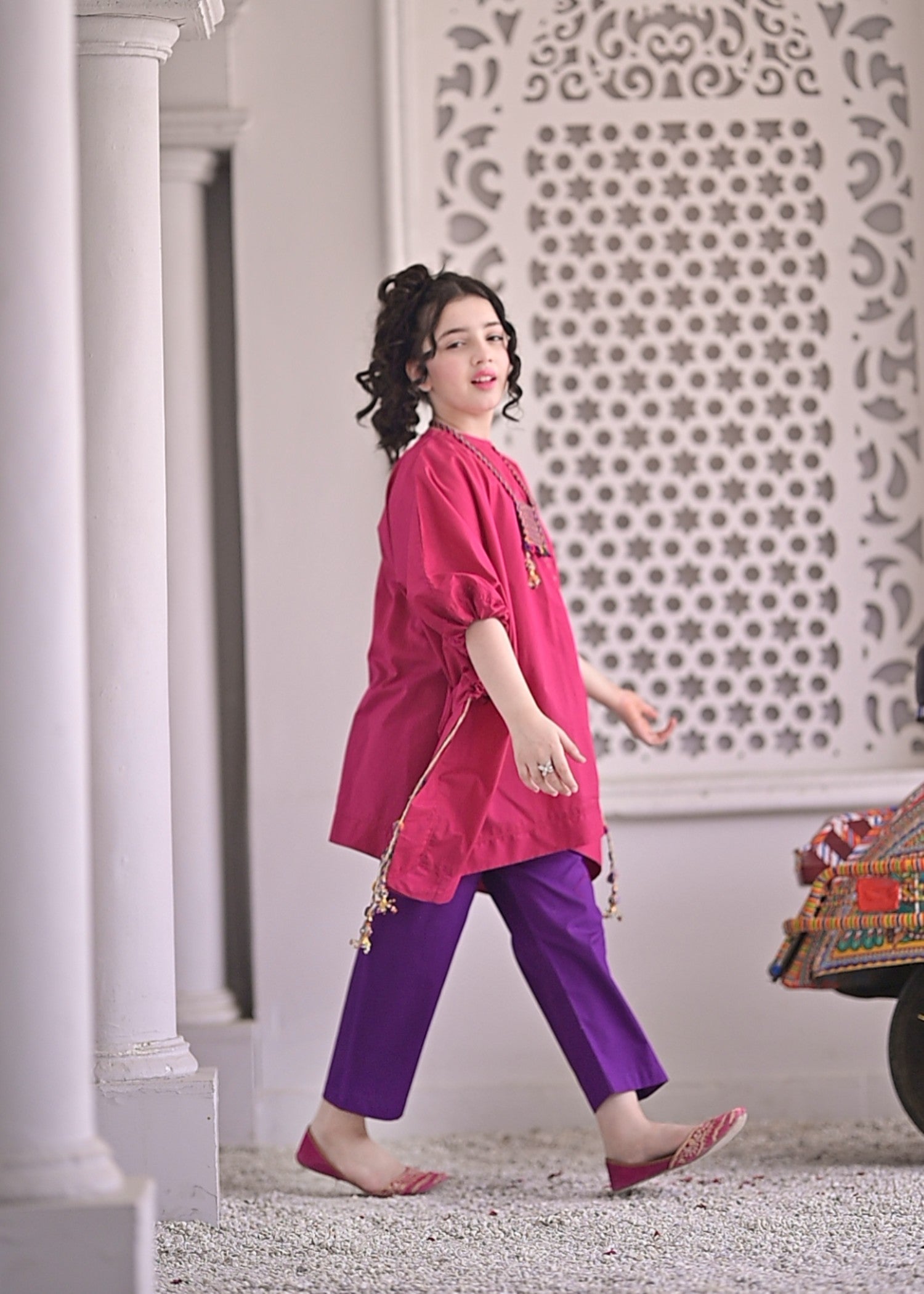 cotton Kaftan in Shocking pink