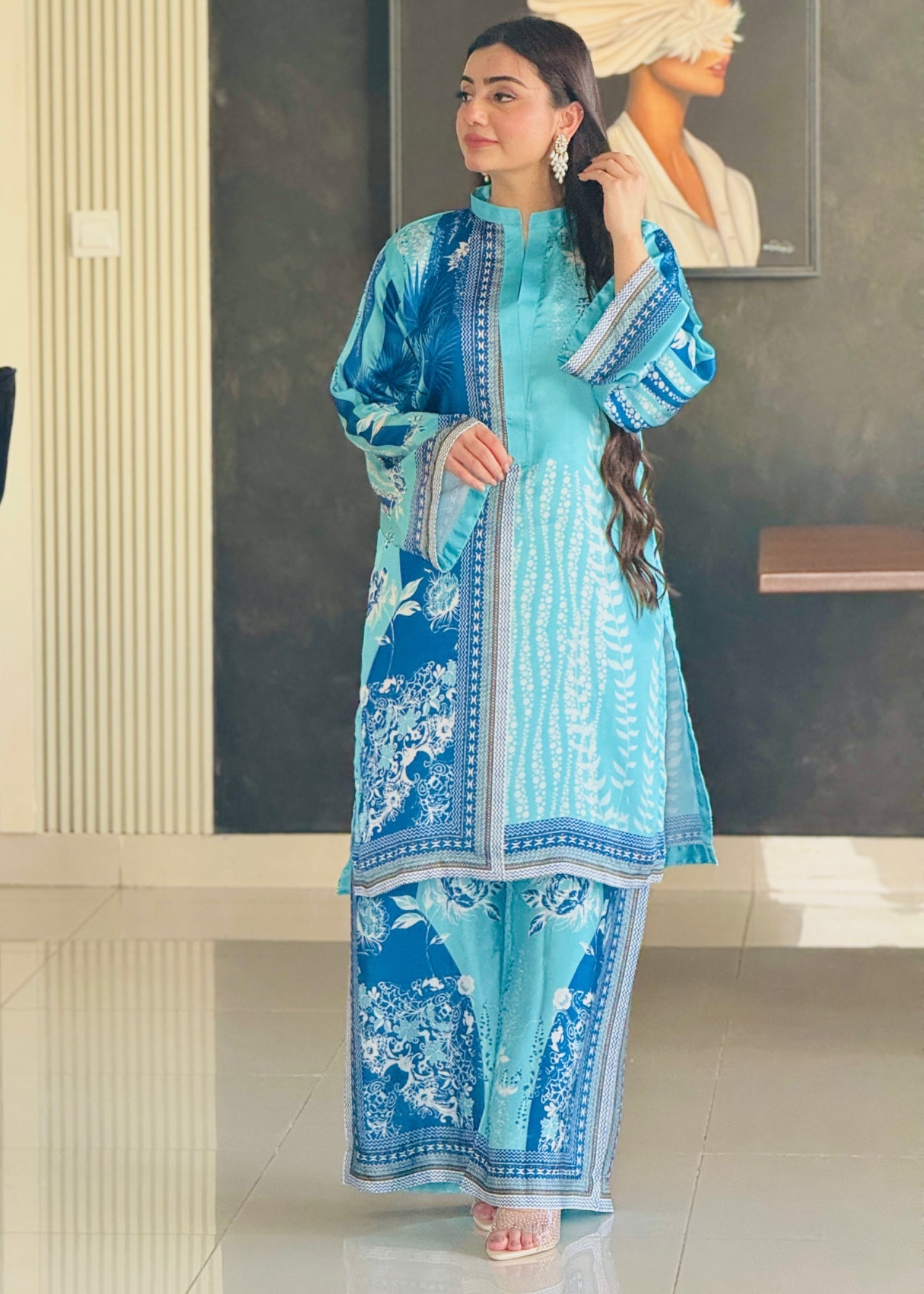 silk Co Ord Sets in Sky blue