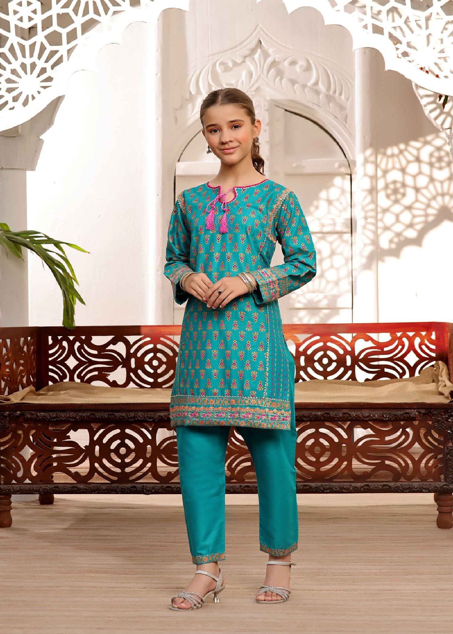lawn Kurta Set in Turquoise