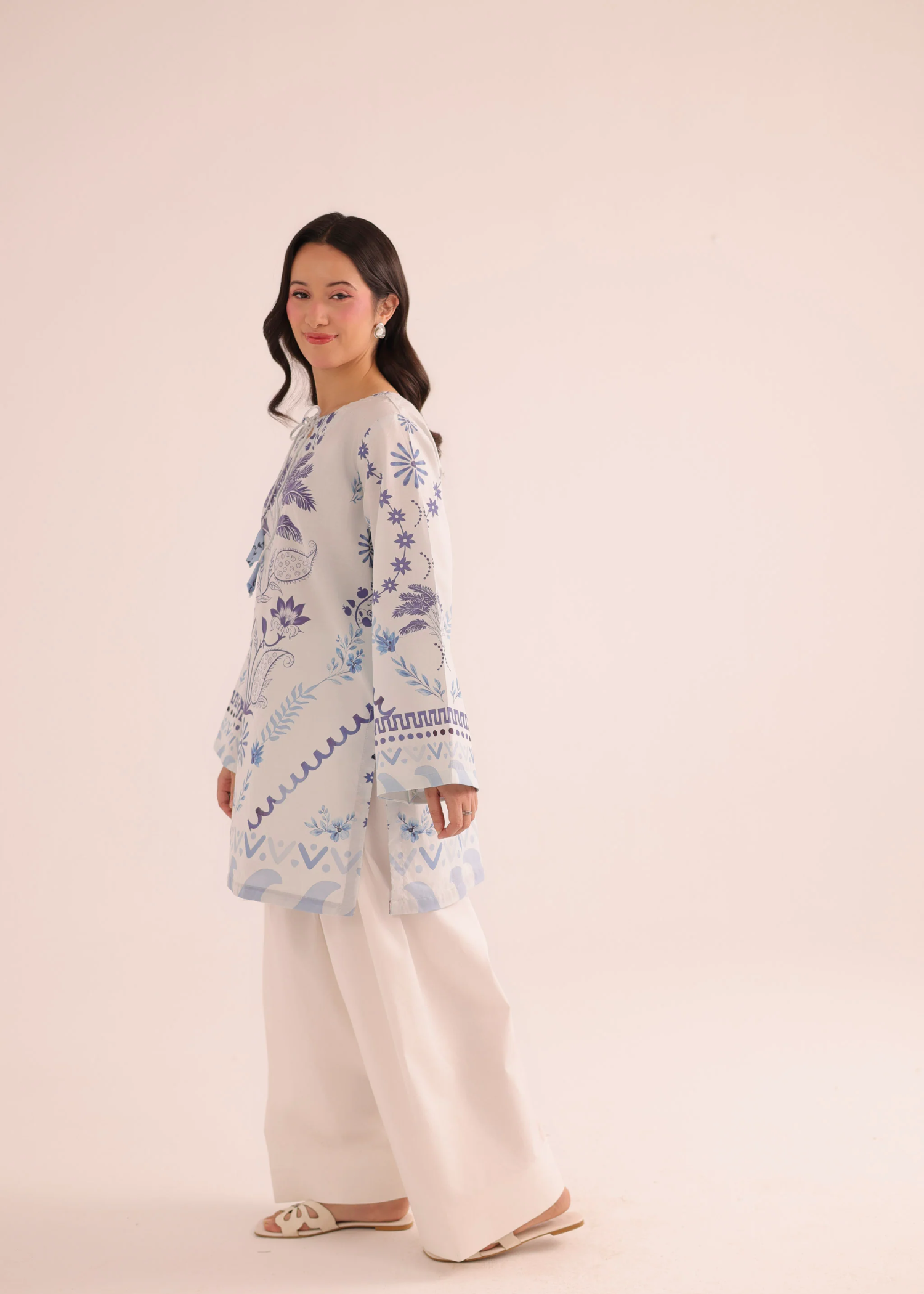 poly lawn Kurti in Pearl white