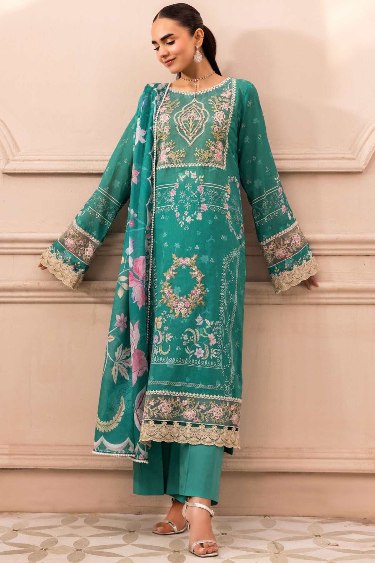 lawn Kurta Set in Teal