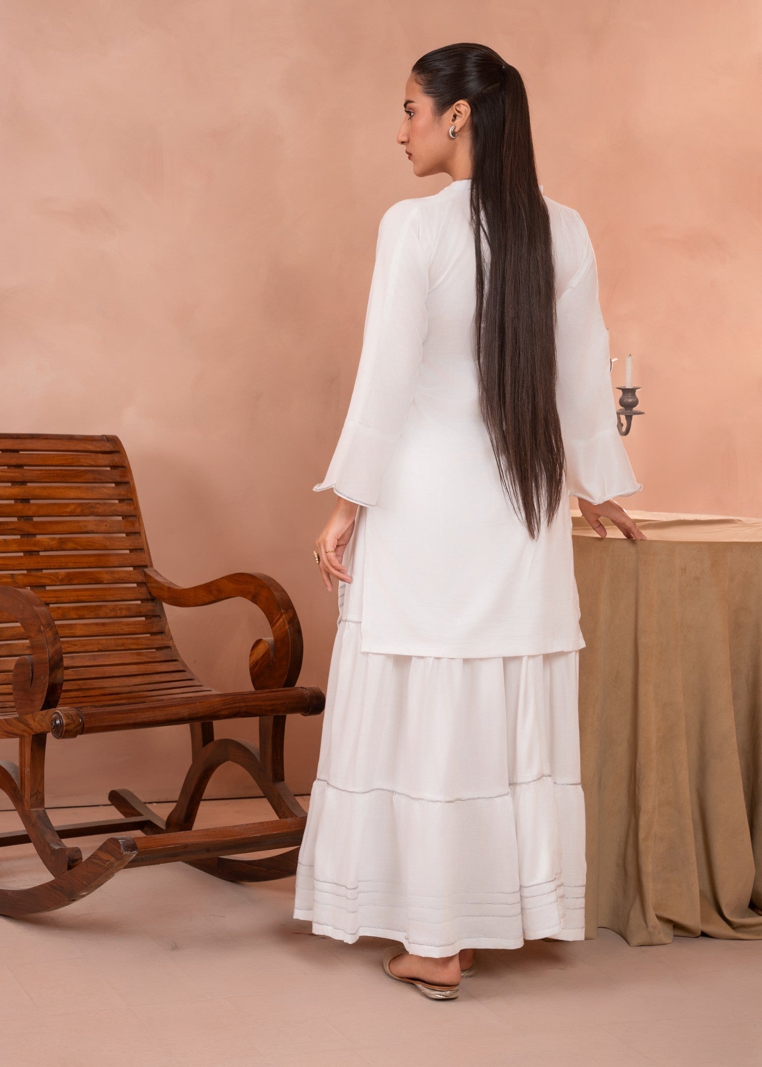 linen Lehenga in White