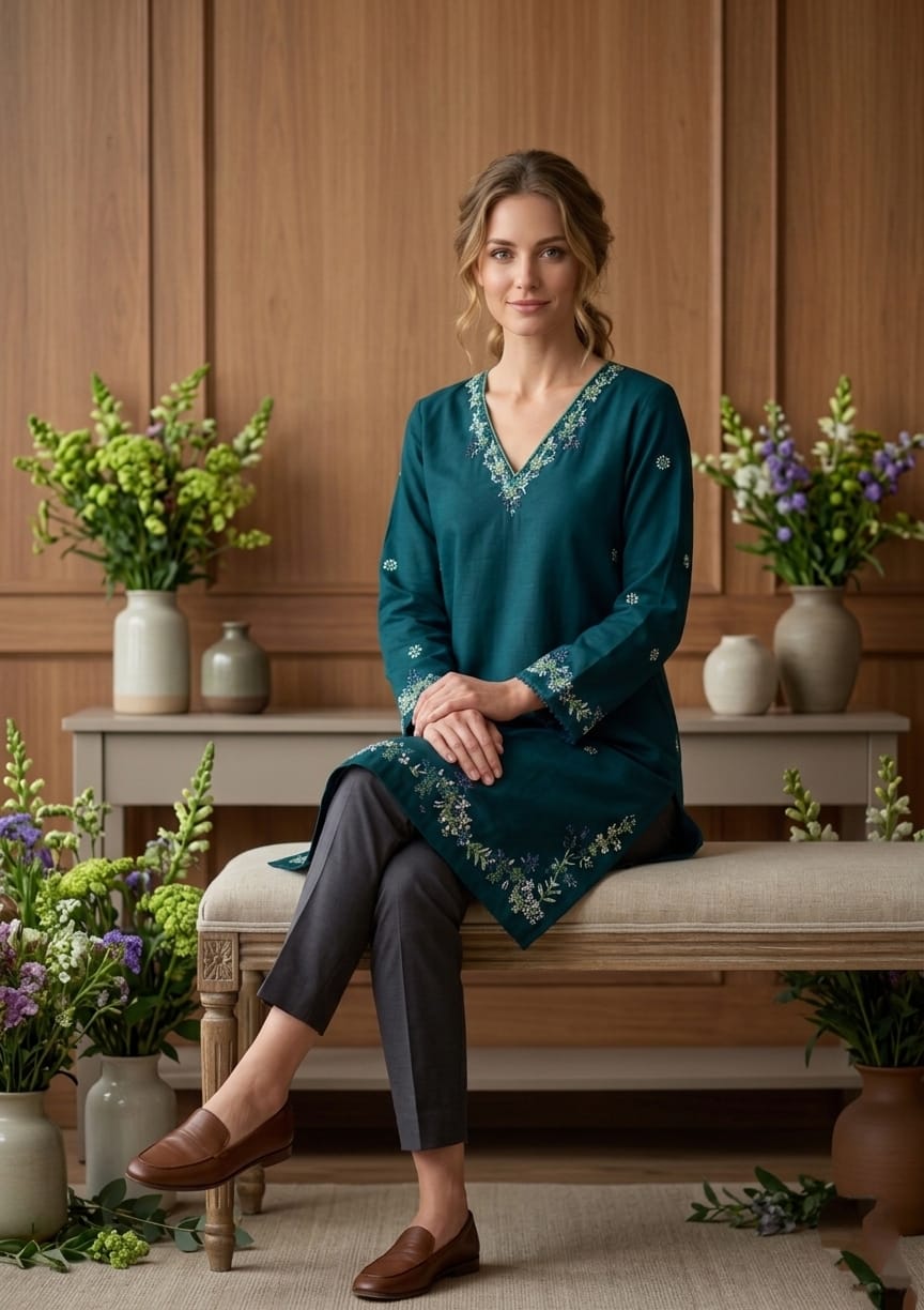 cotton Kurti in Emerald green