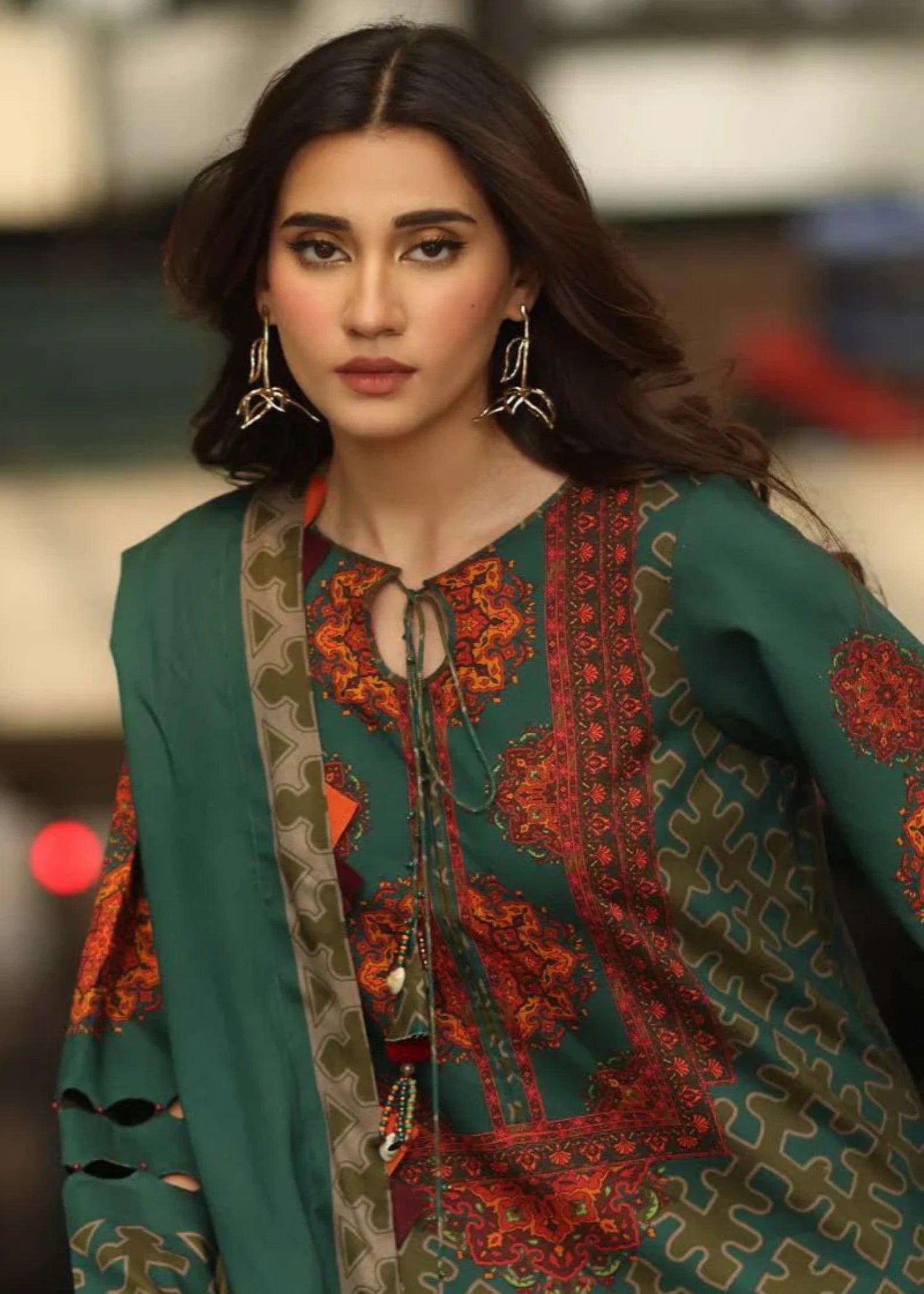lawn Kurta Set in Dark green
