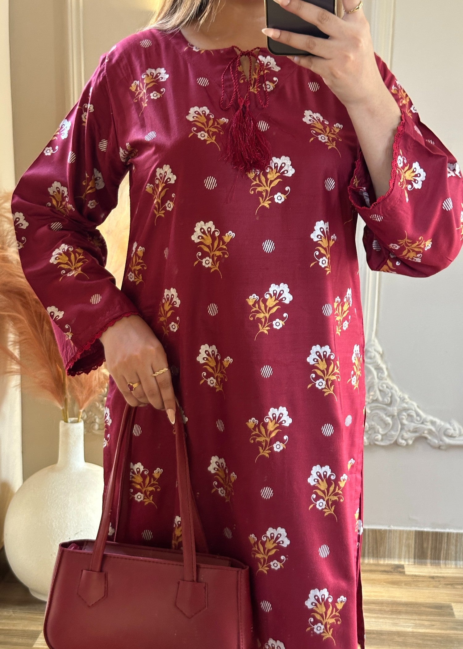 arabic lawn Co Ord Sets in Maroon