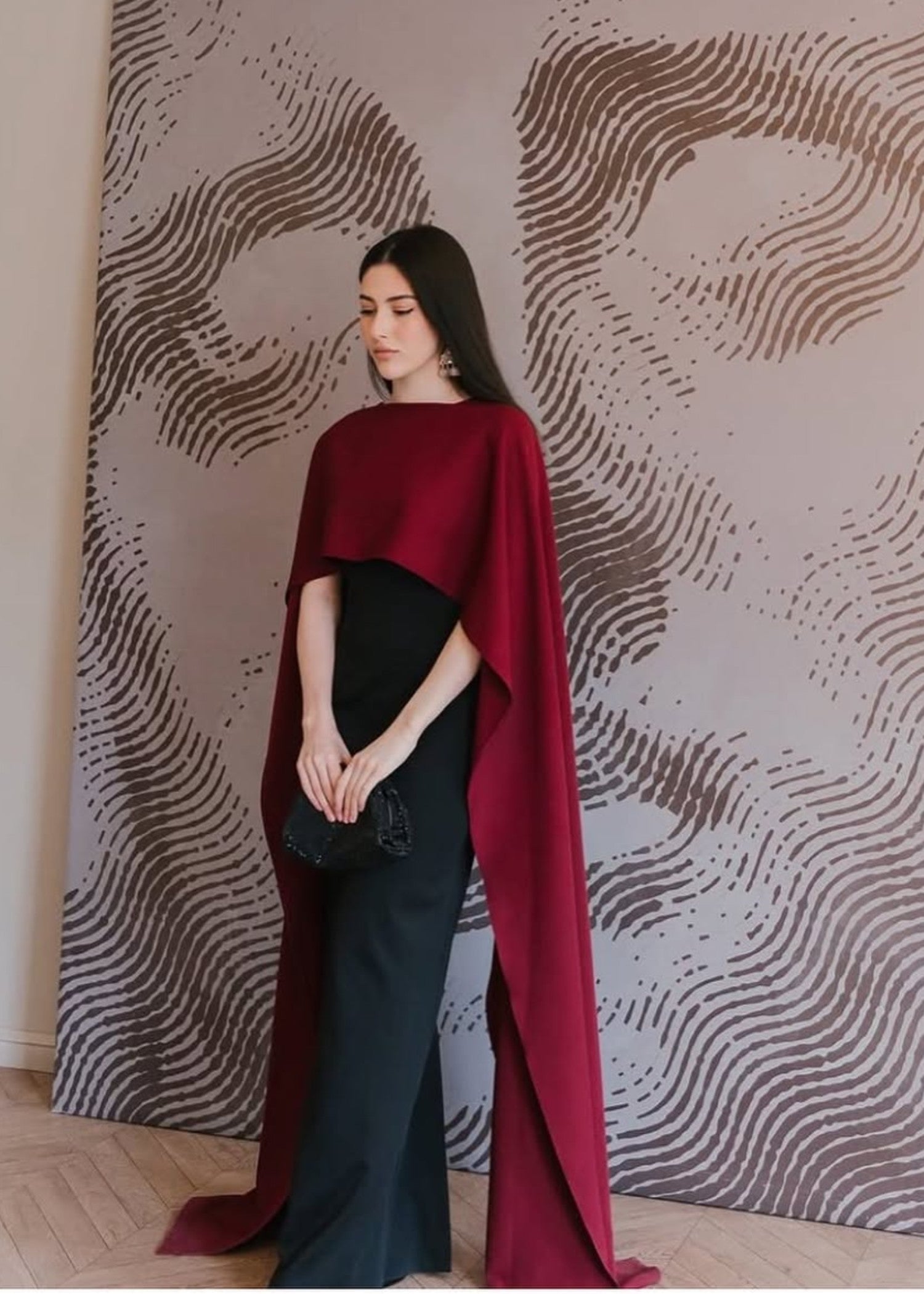 silk Dress in Black, maroon