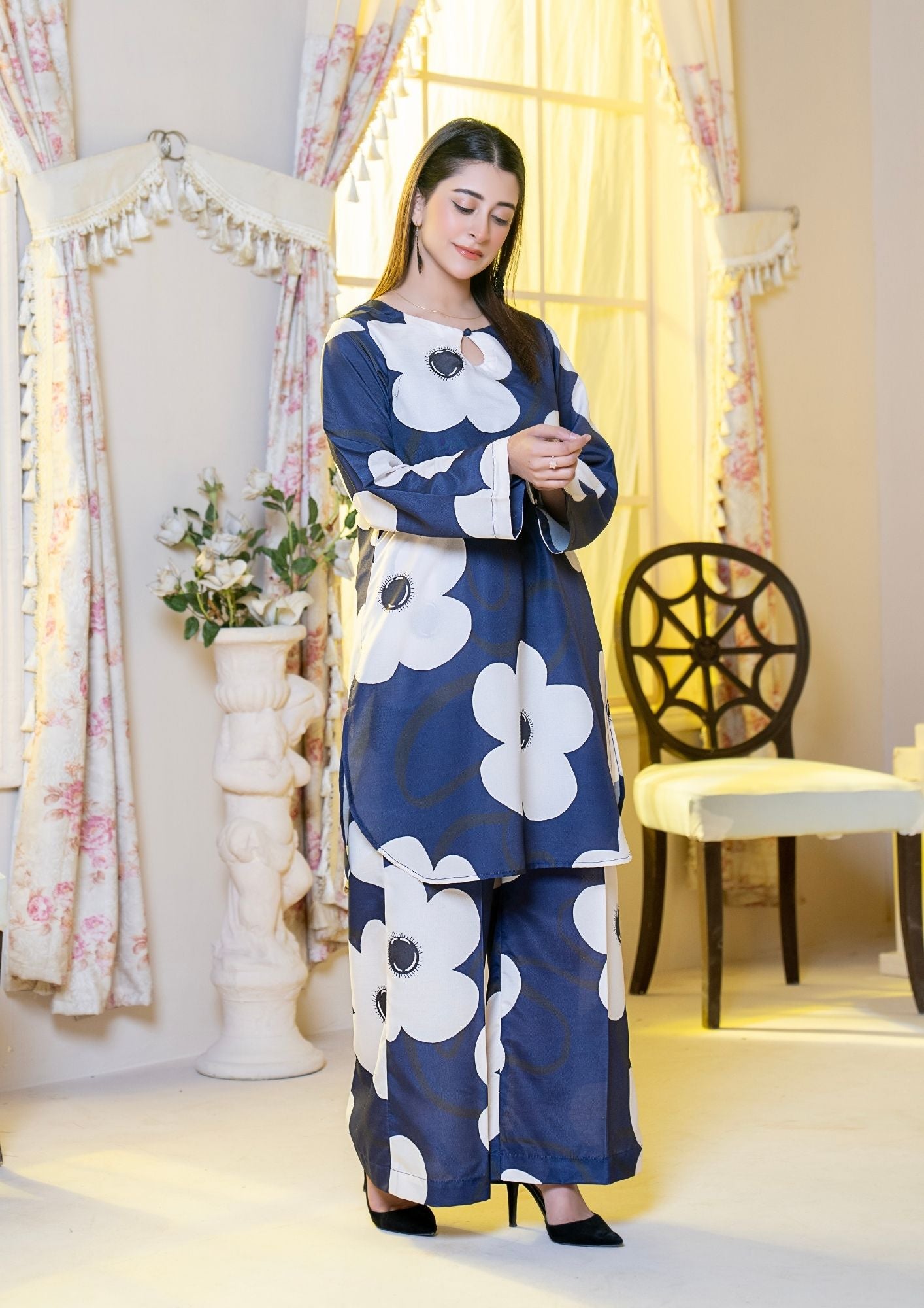 arabic lawn Co Ord Sets in Dark blue