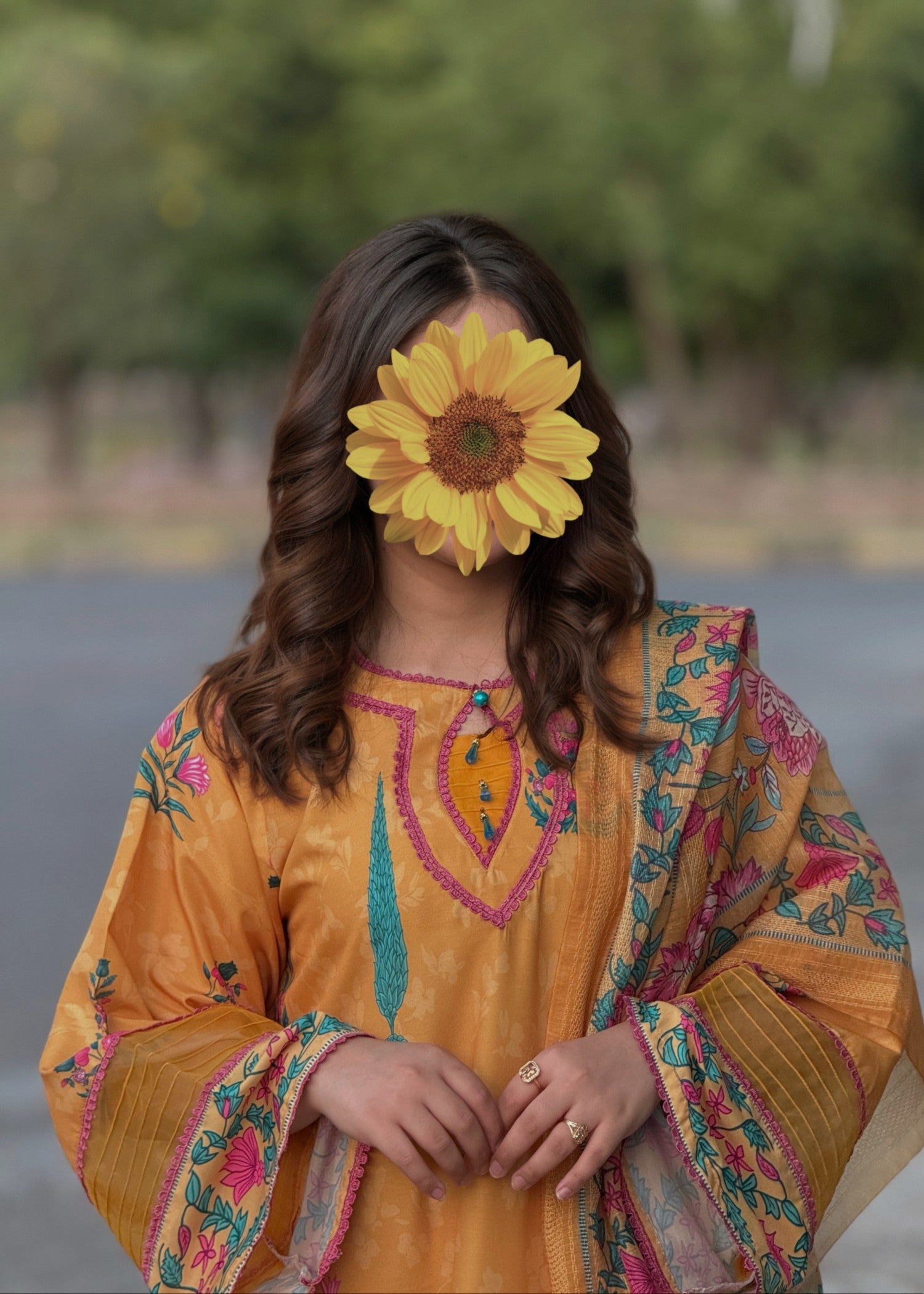 poly lawn Kurta Set in Multi, mellow yellow